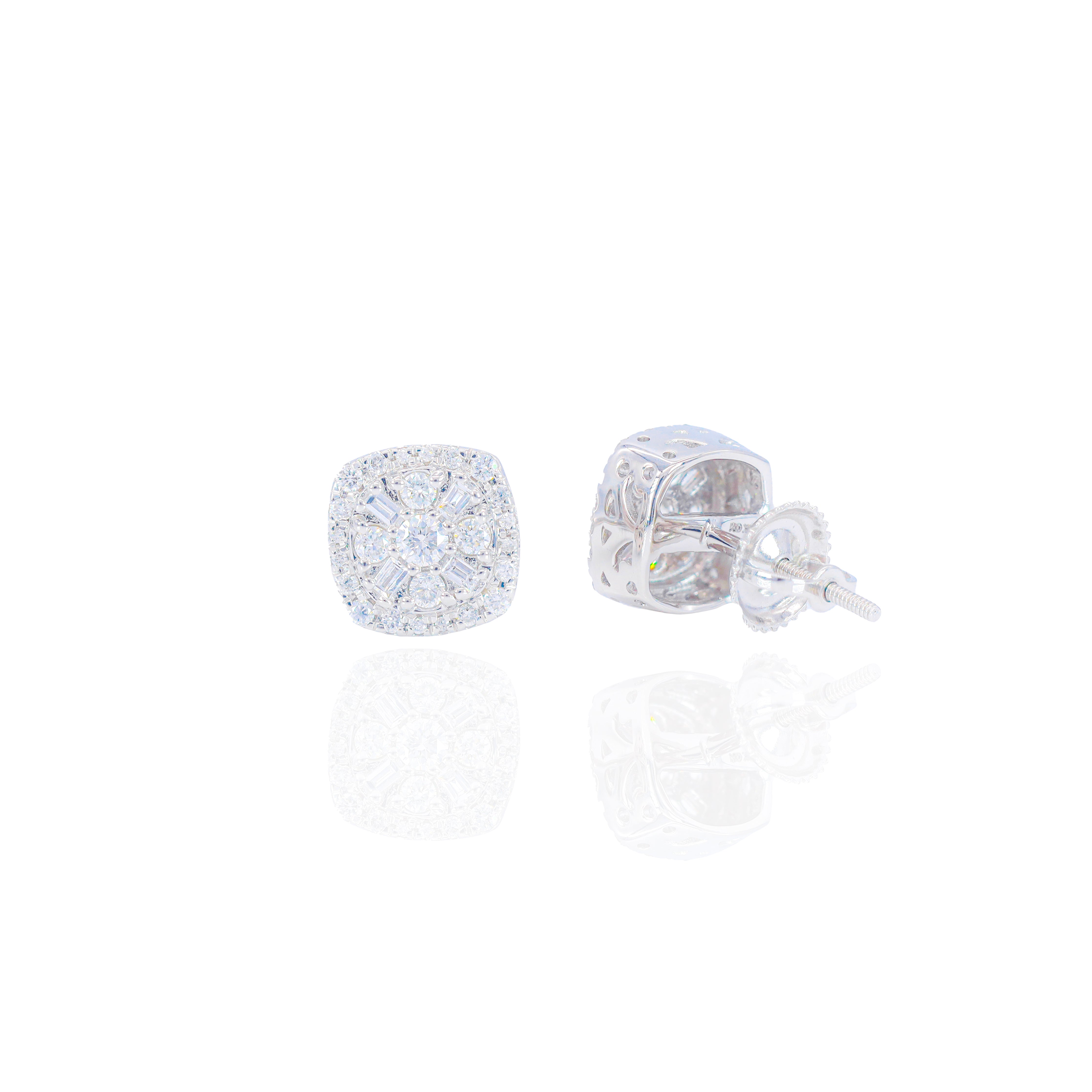 Alternating Round & Baguette Diamond Square Earrings