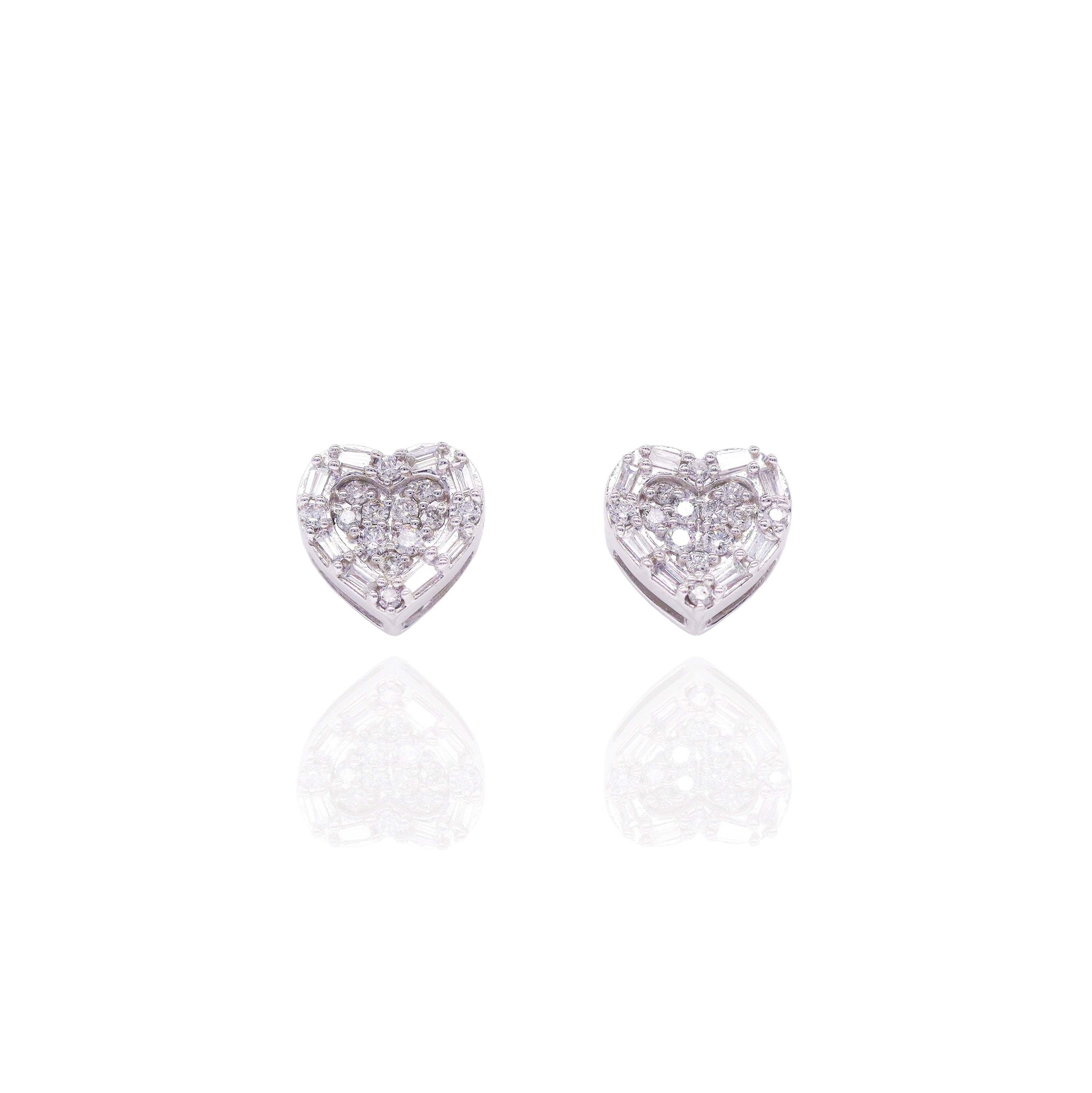 Baguette & Round Border Heart Diamond Earrings