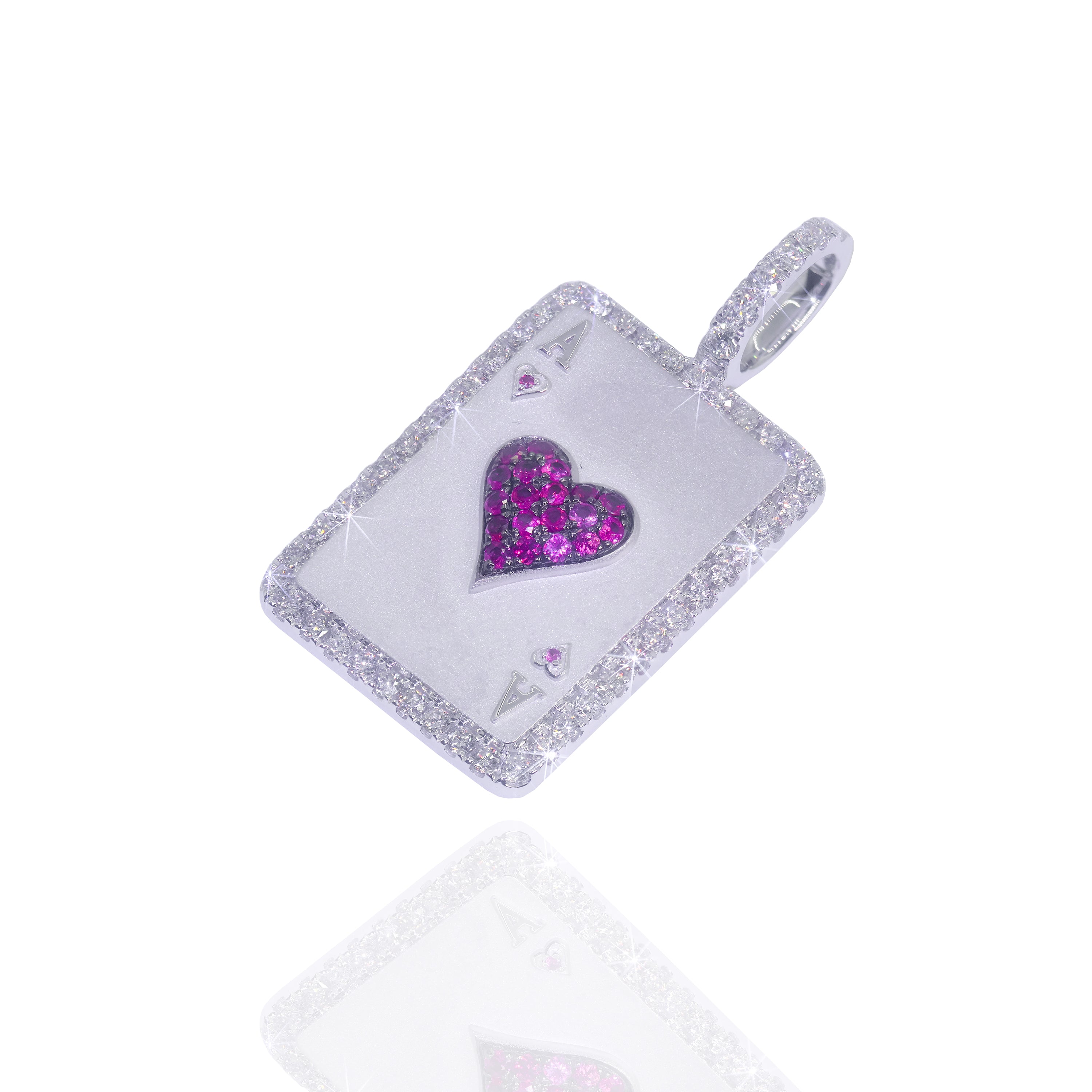 Ace of Hearts Diamonds Card Pendant with Red Rubies