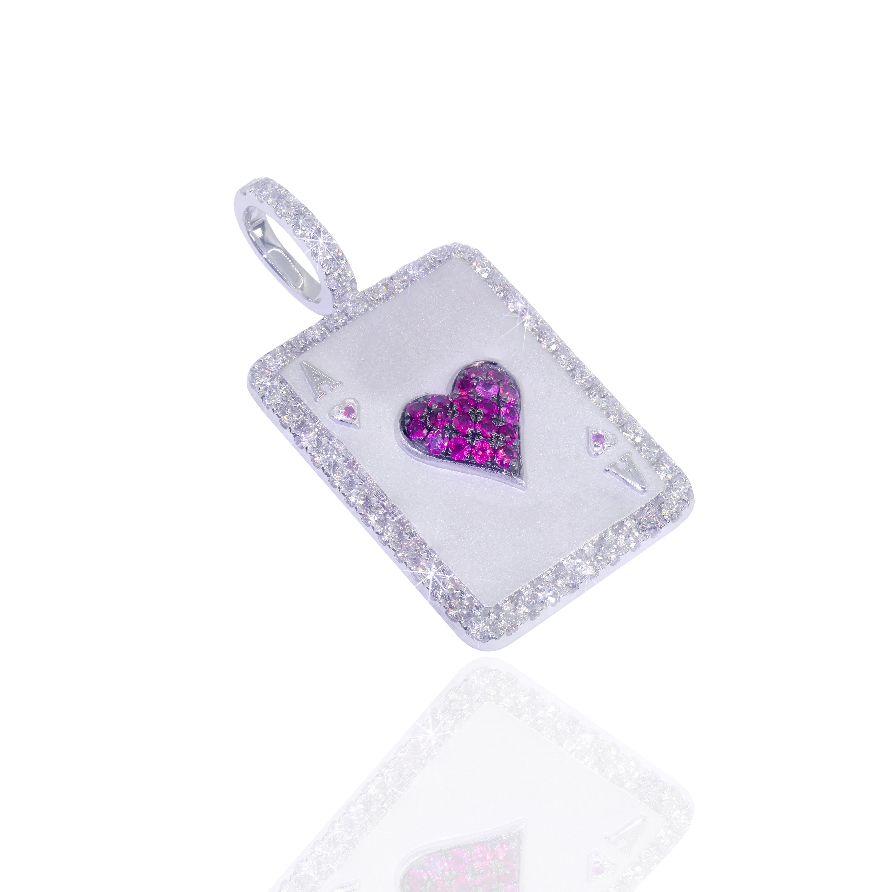Ace of Hearts Diamonds Card Pendant with Red Rubies