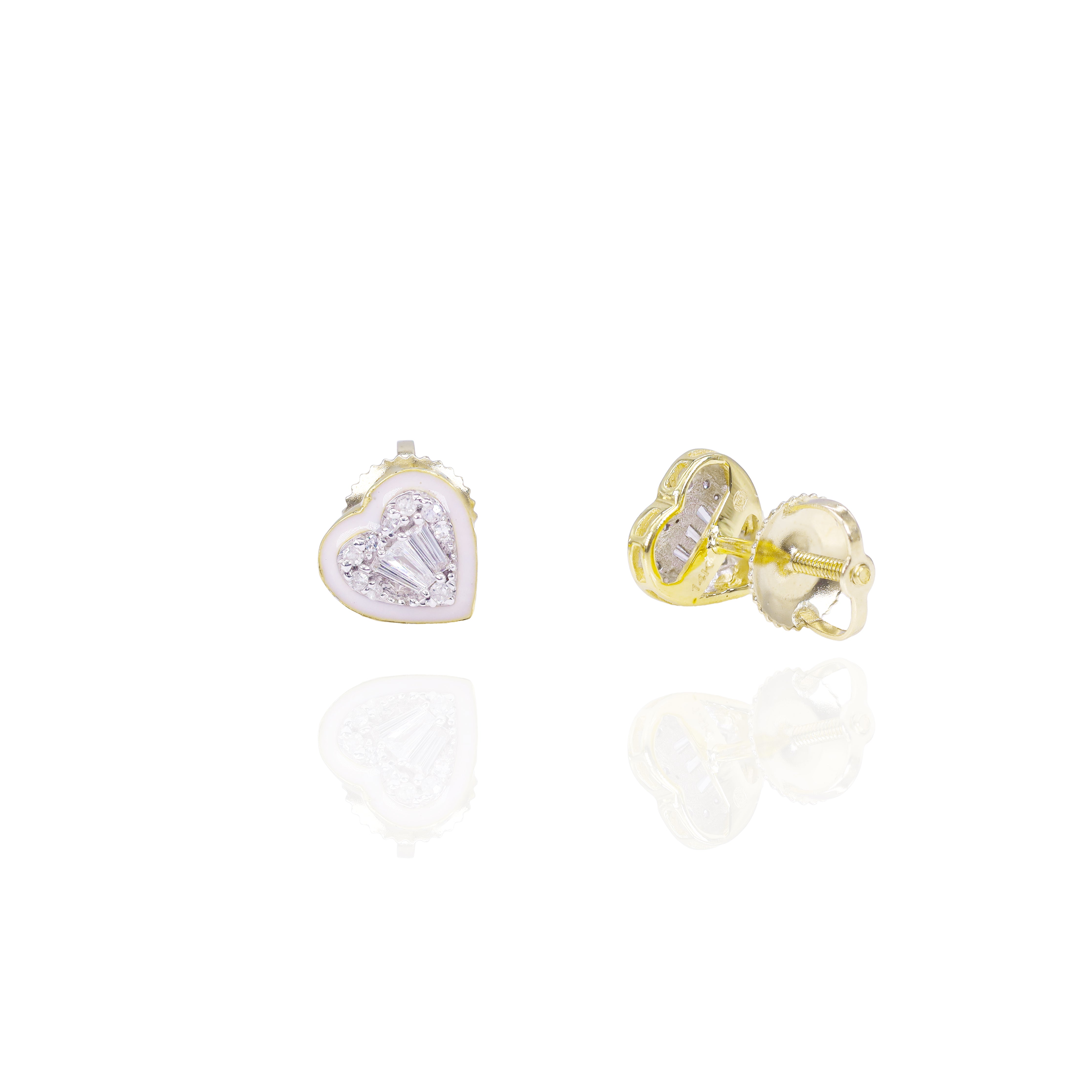 Heart Shaped Diamond Earrings with Enamel Border