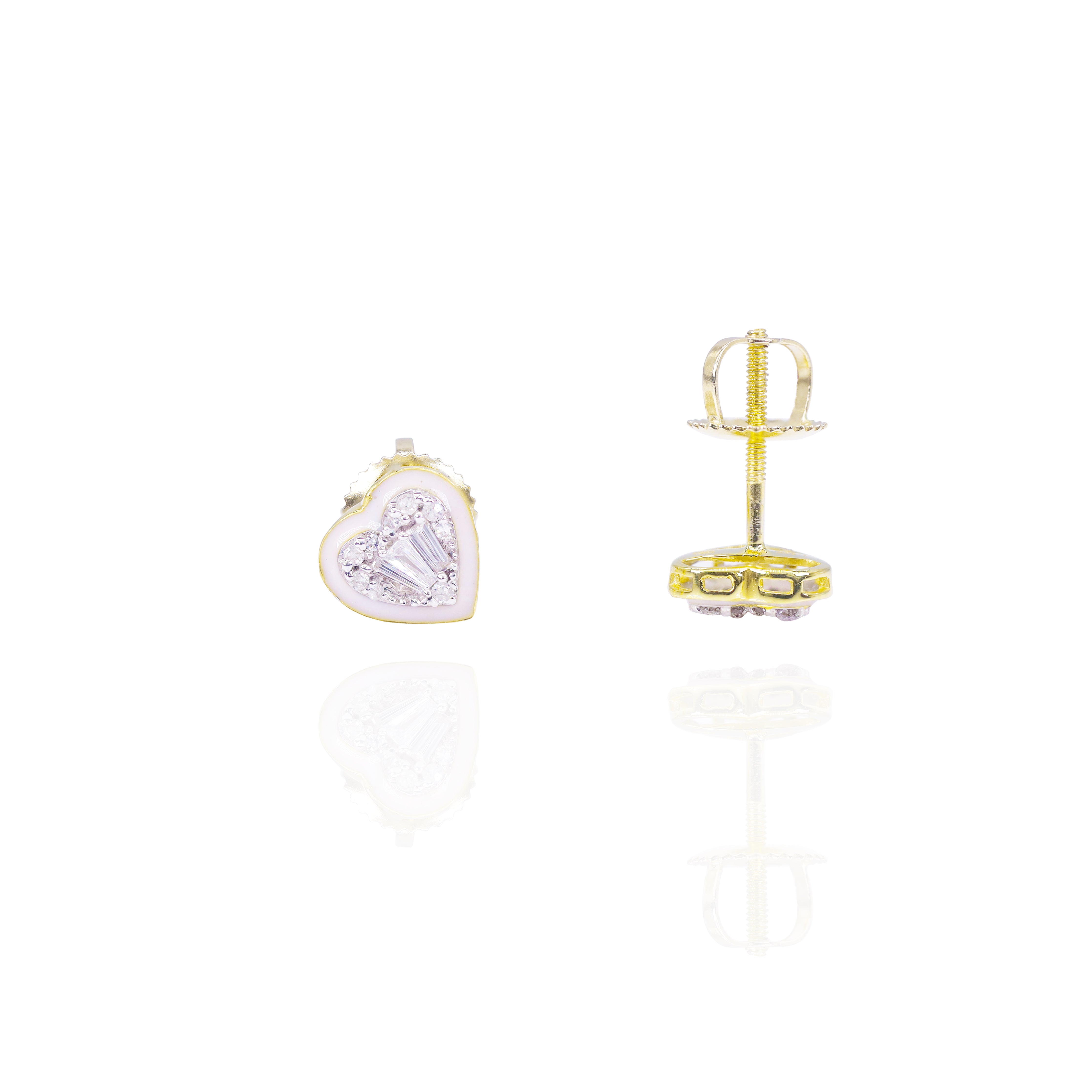 Heart Shaped Diamond Earrings with Enamel Border