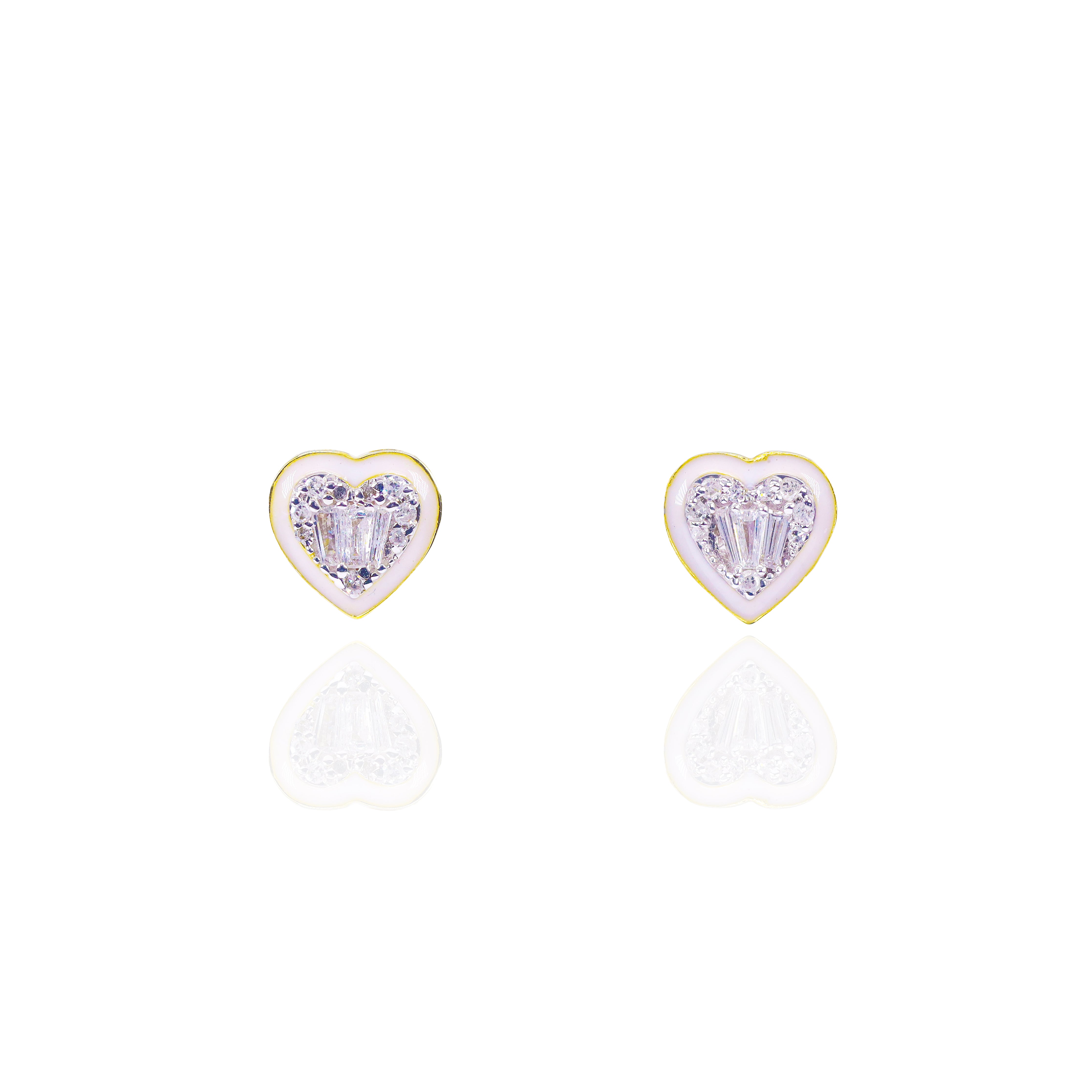 Heart Shaped Diamond Earrings with Enamel Border