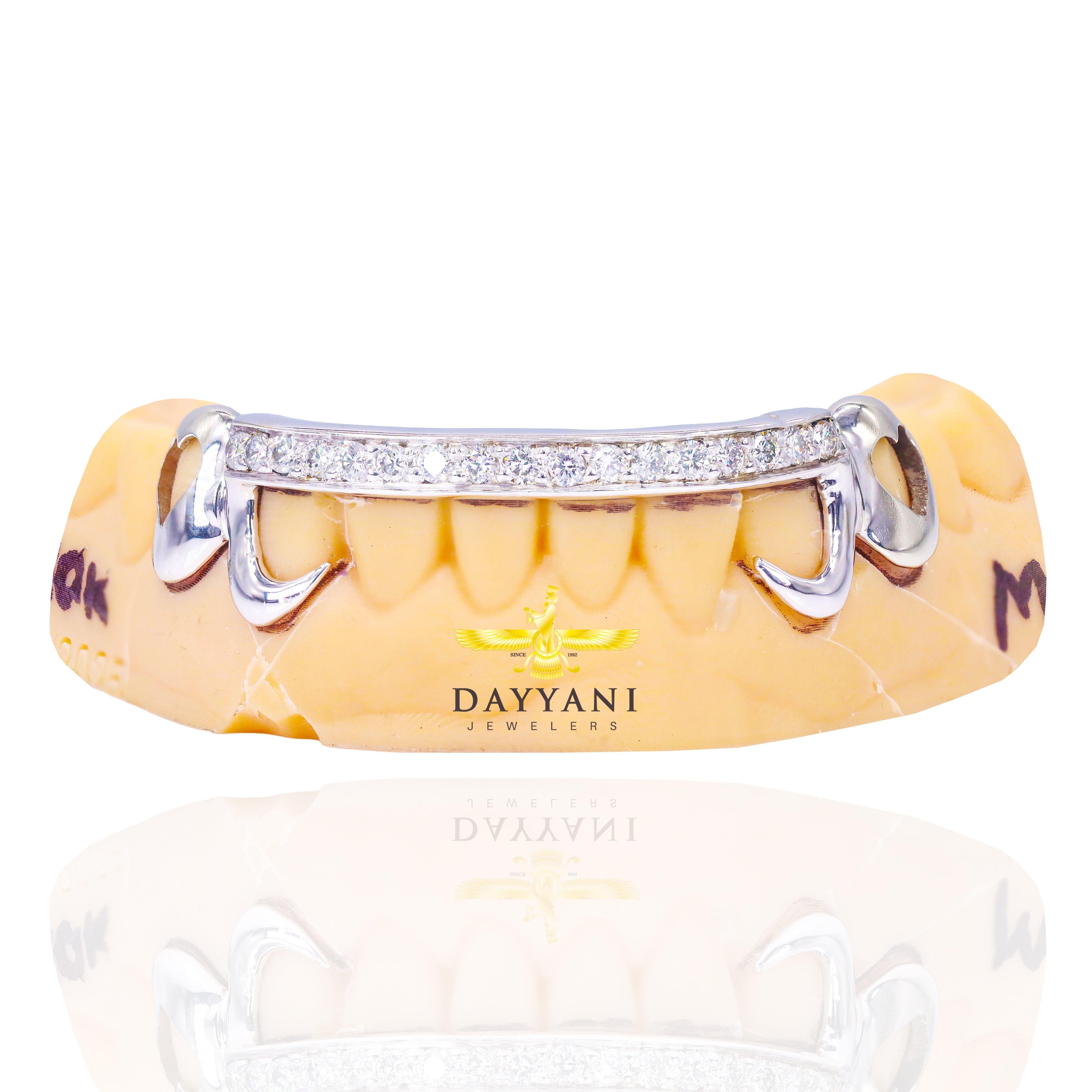 Custom Kim K. Style One Row Diamond Bar with Open Face Hearts Grillz