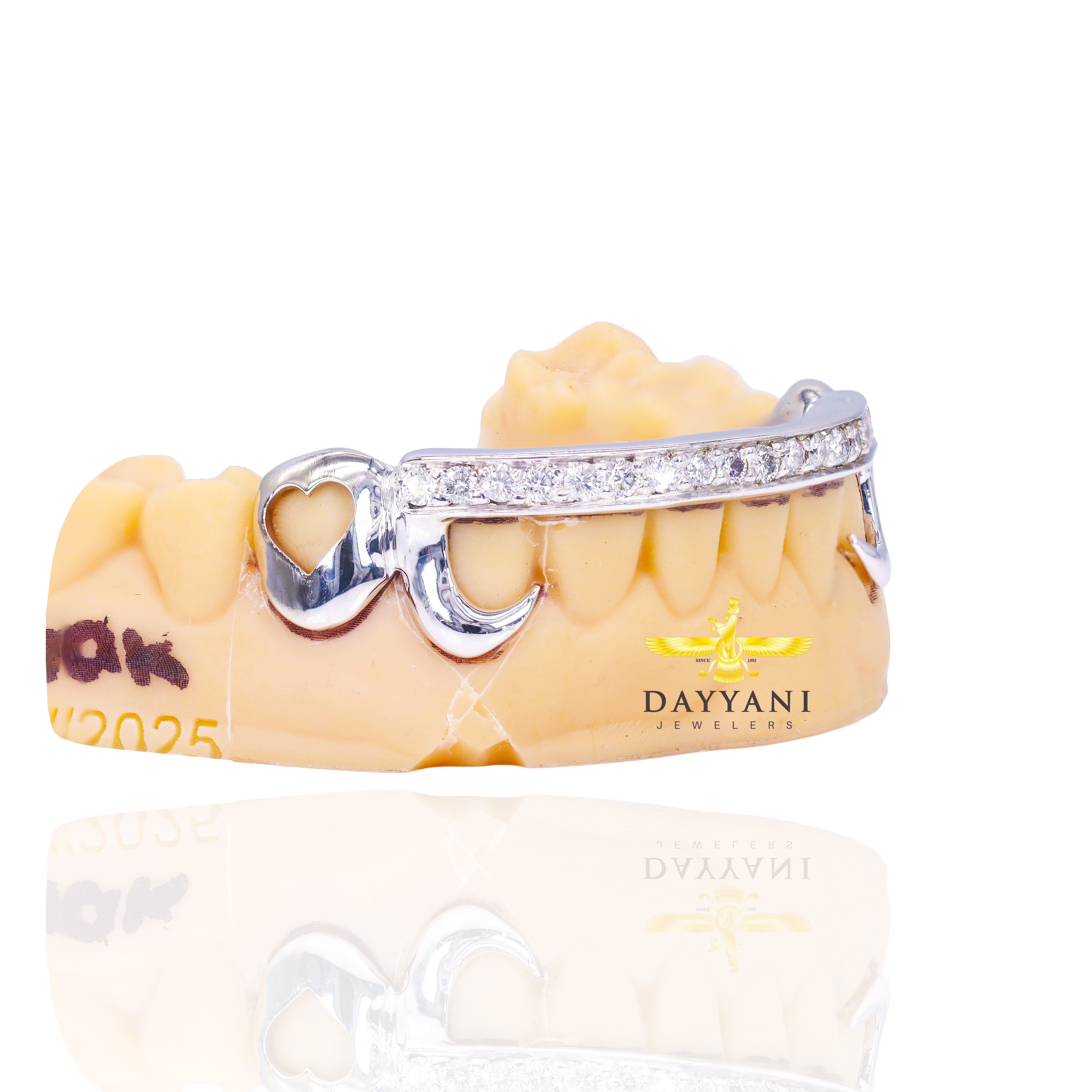 Custom Kim K. Style One Row Diamond Bar with Open Face Hearts Grillz
