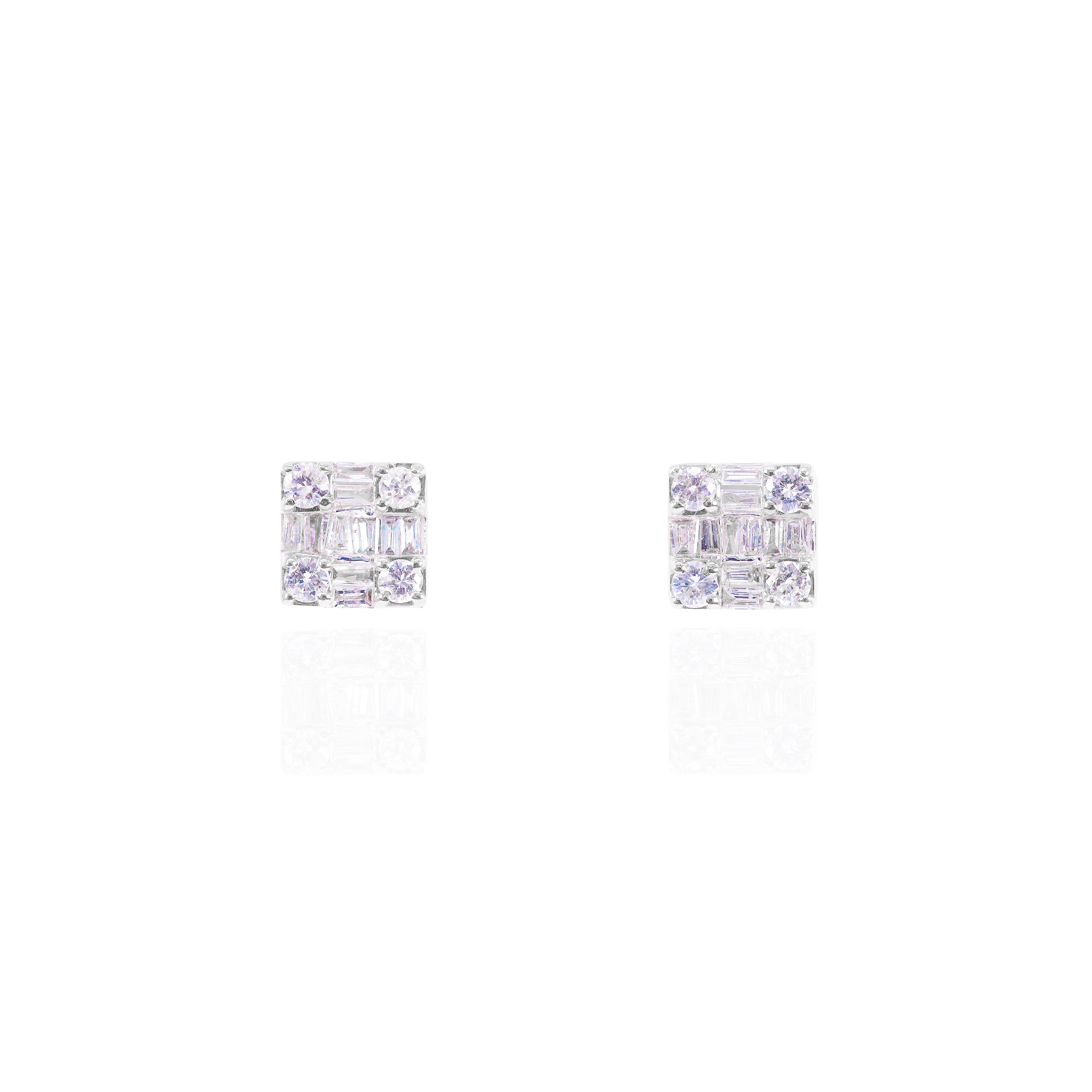 Small Baguette & Round Diamond Cluster Earrings