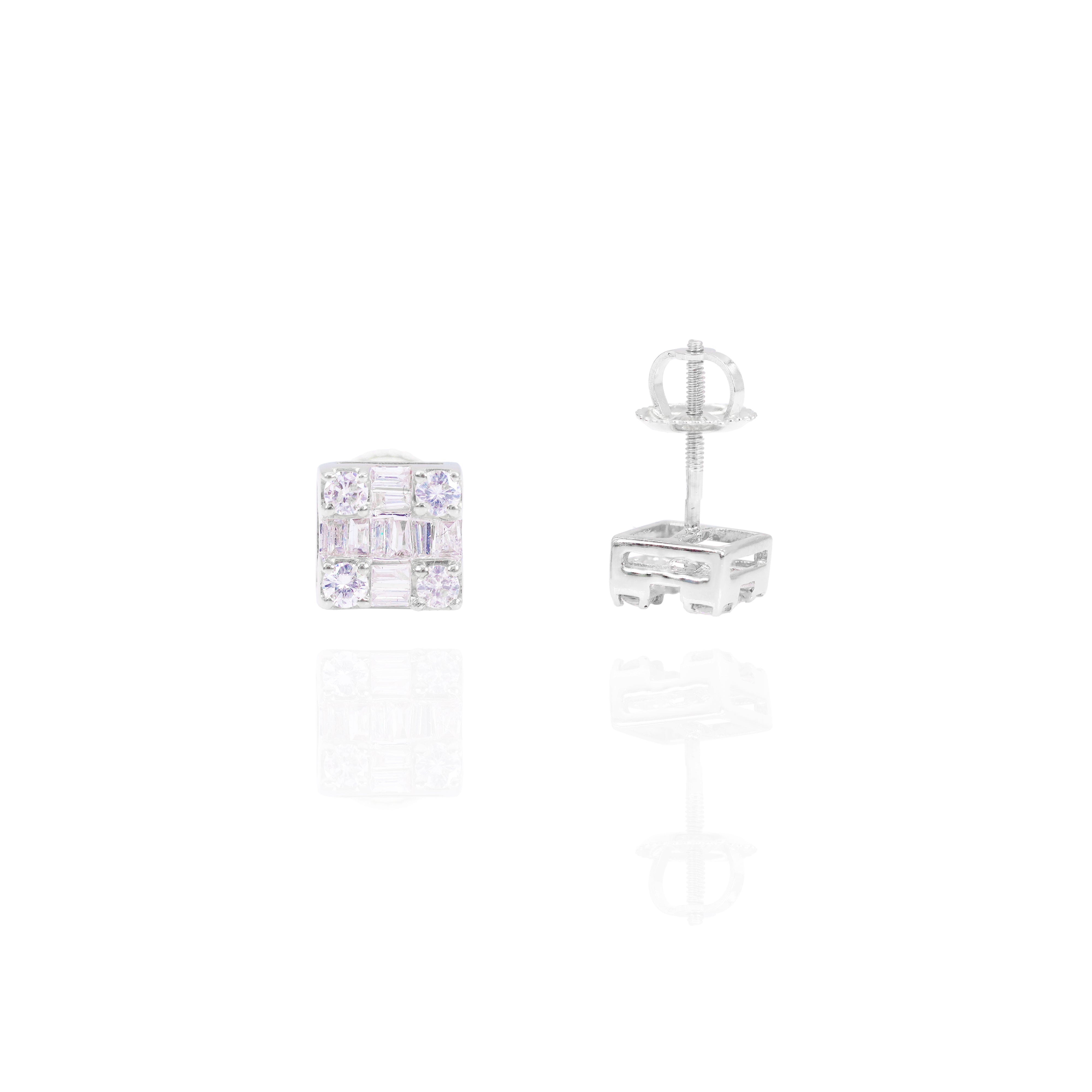 Small Baguette & Round Diamond Cluster Earrings