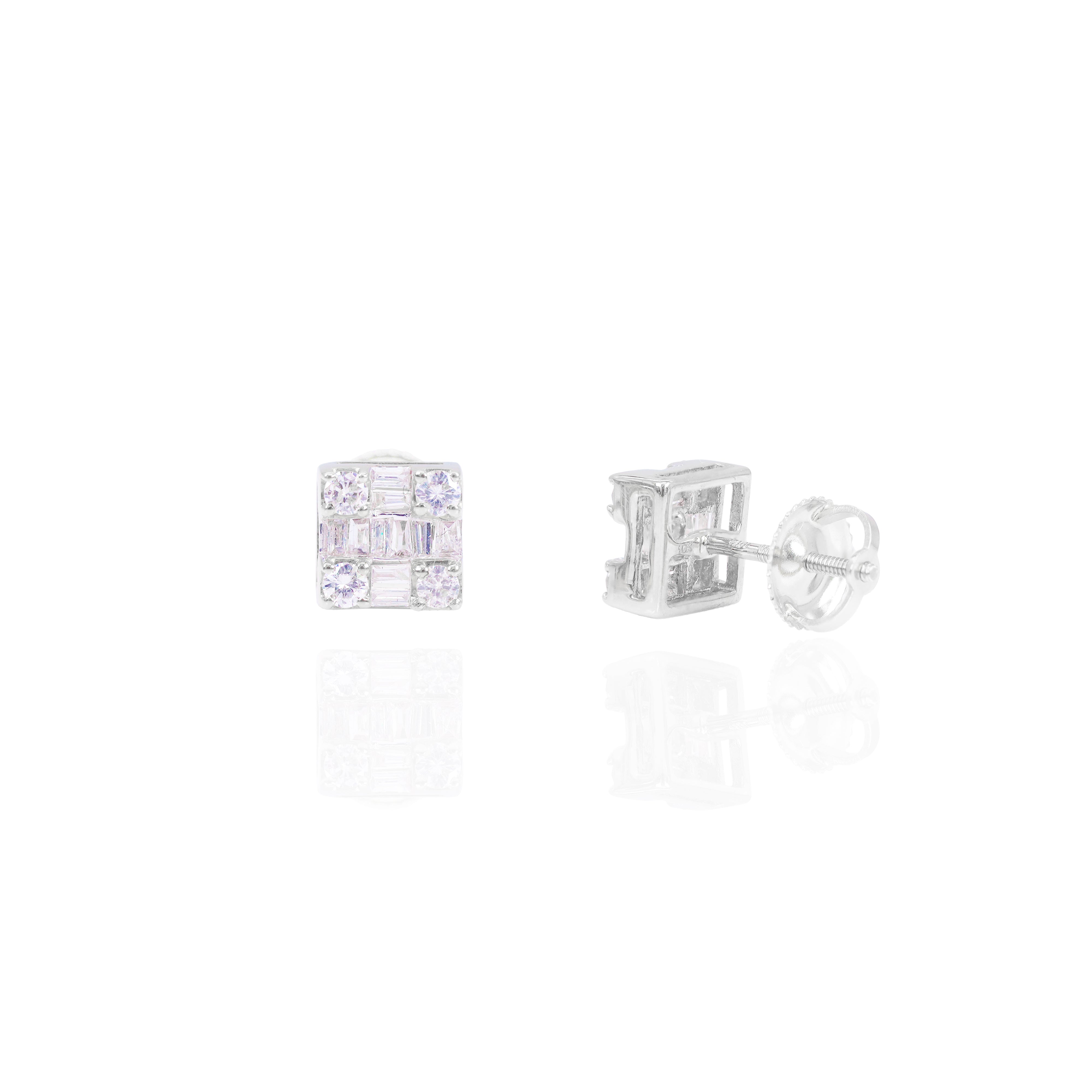 Small Baguette & Round Diamond Cluster Earrings