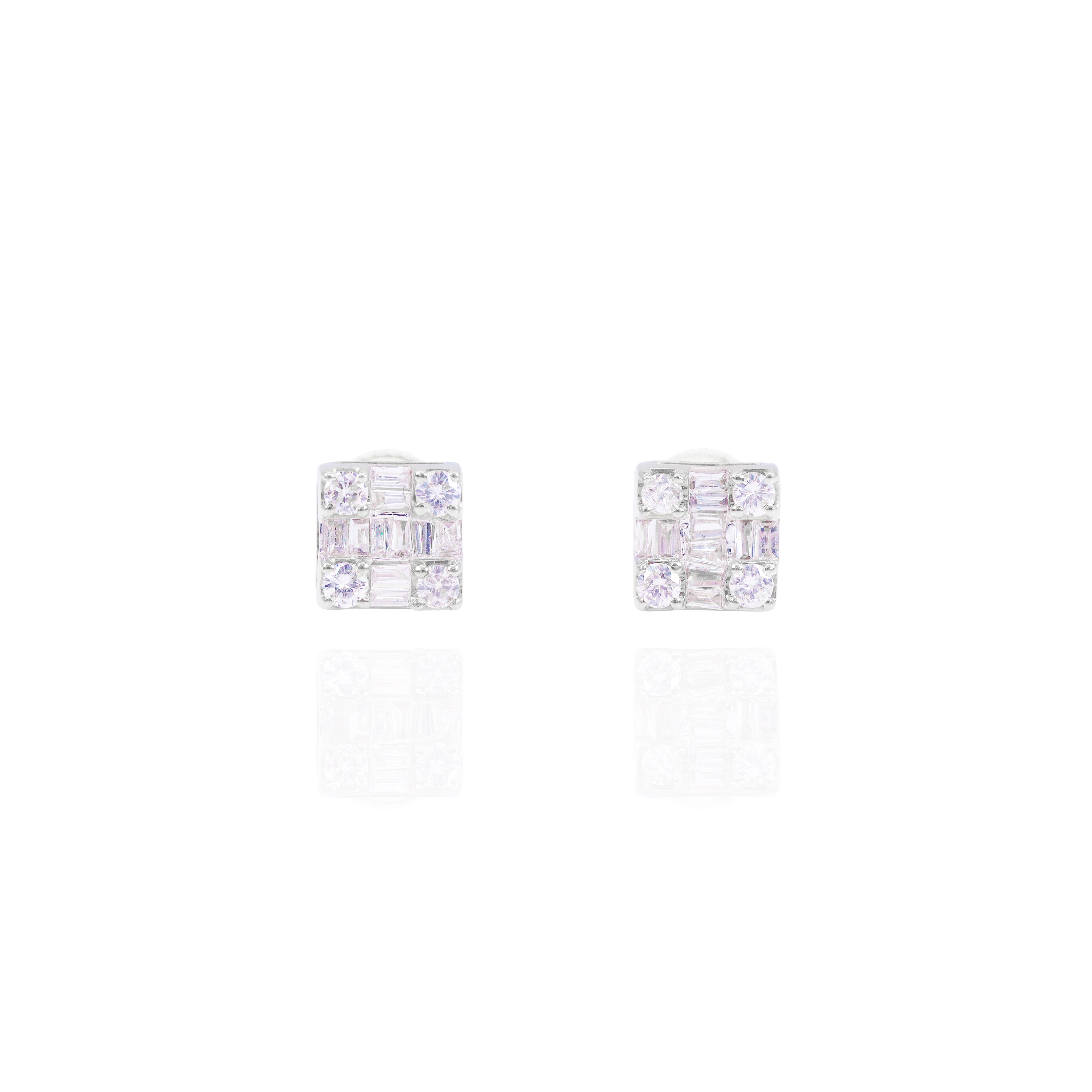 Small Baguette & Round Diamond Cluster Earrings