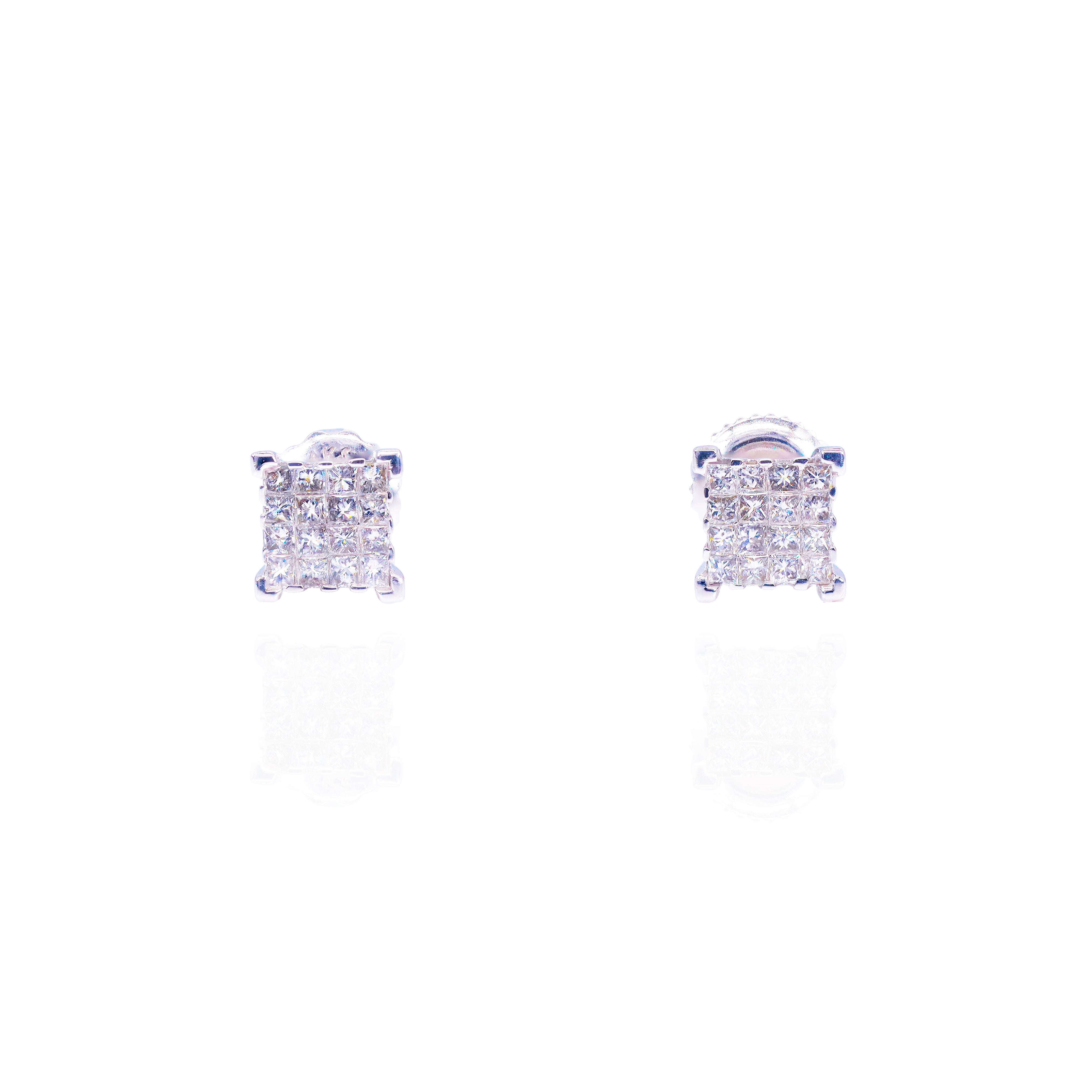 Cluster Invisible Set Princess Cut Diamond Earrings