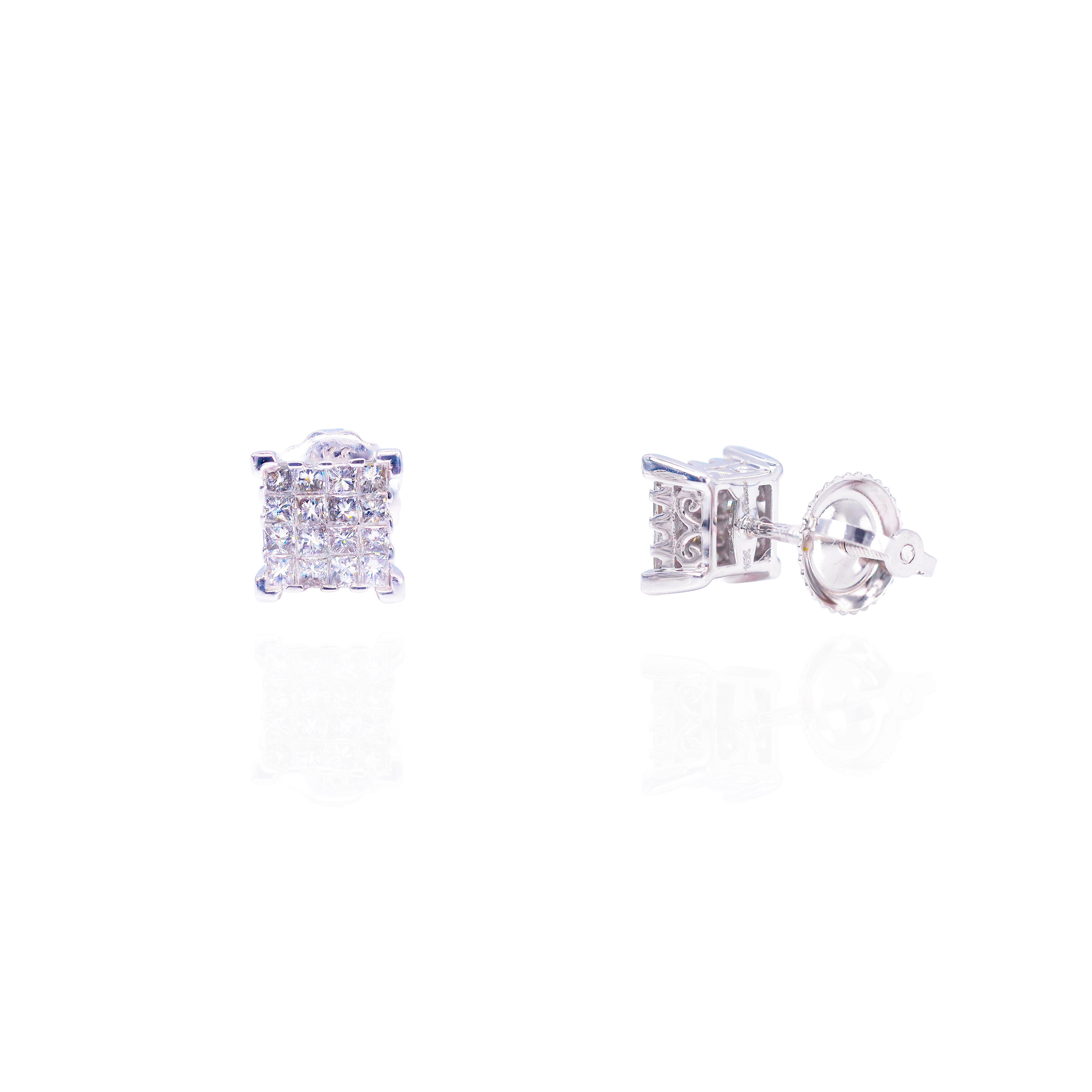 Cluster Invisible Set Princess Cut Diamond Earrings