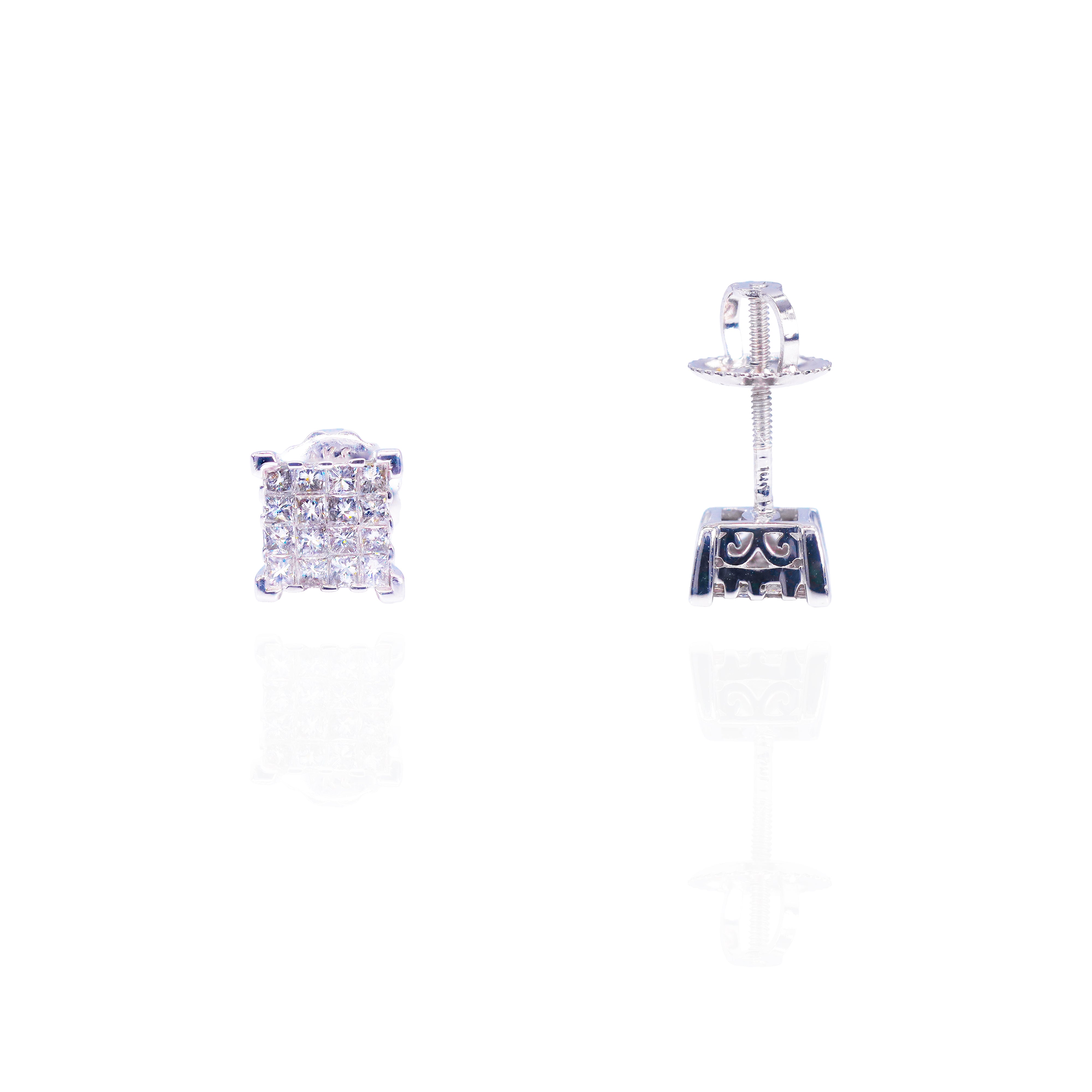 Cluster Invisible Set Princess Cut Diamond Earrings