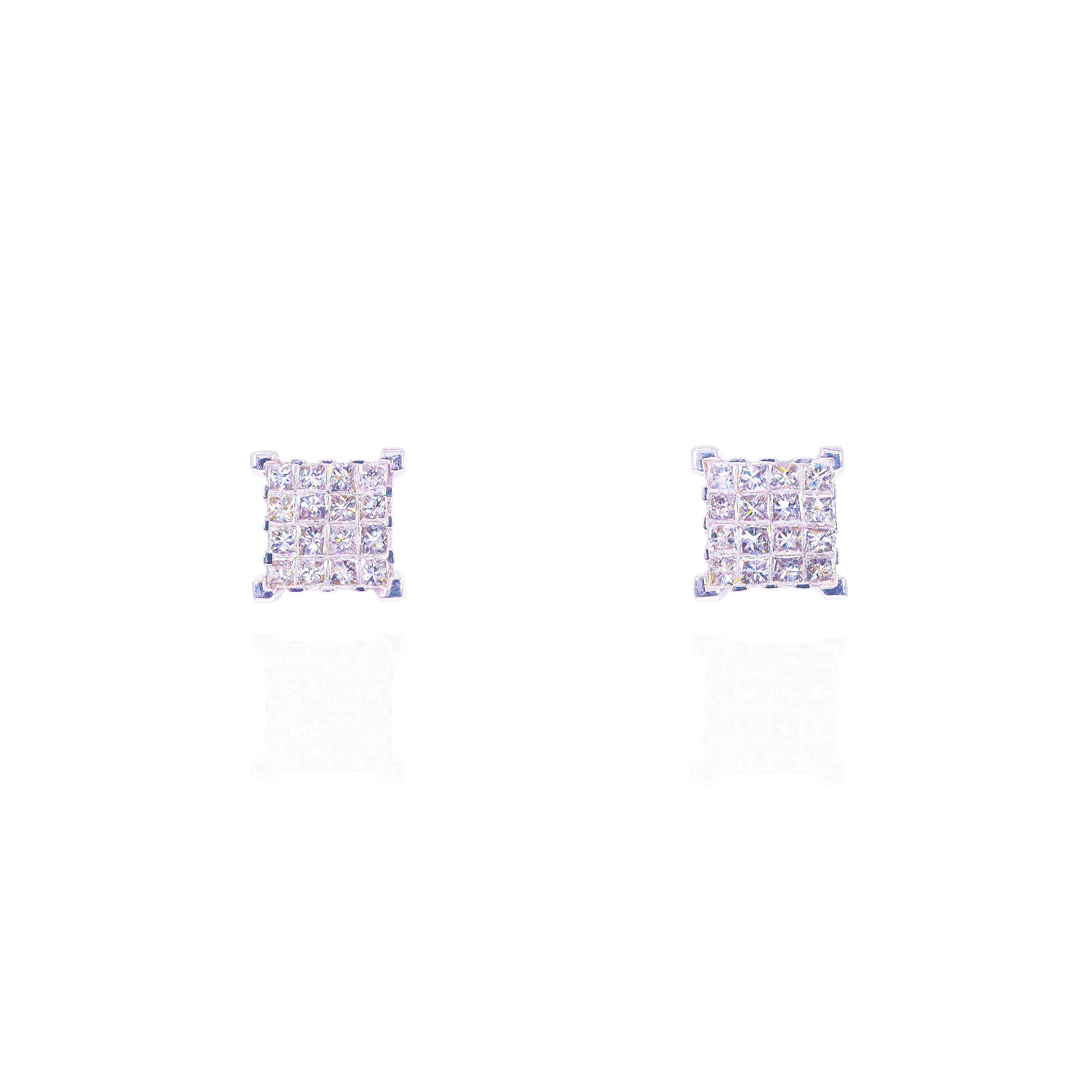 Cluster Invisible Set Princess Cut Diamond Earrings