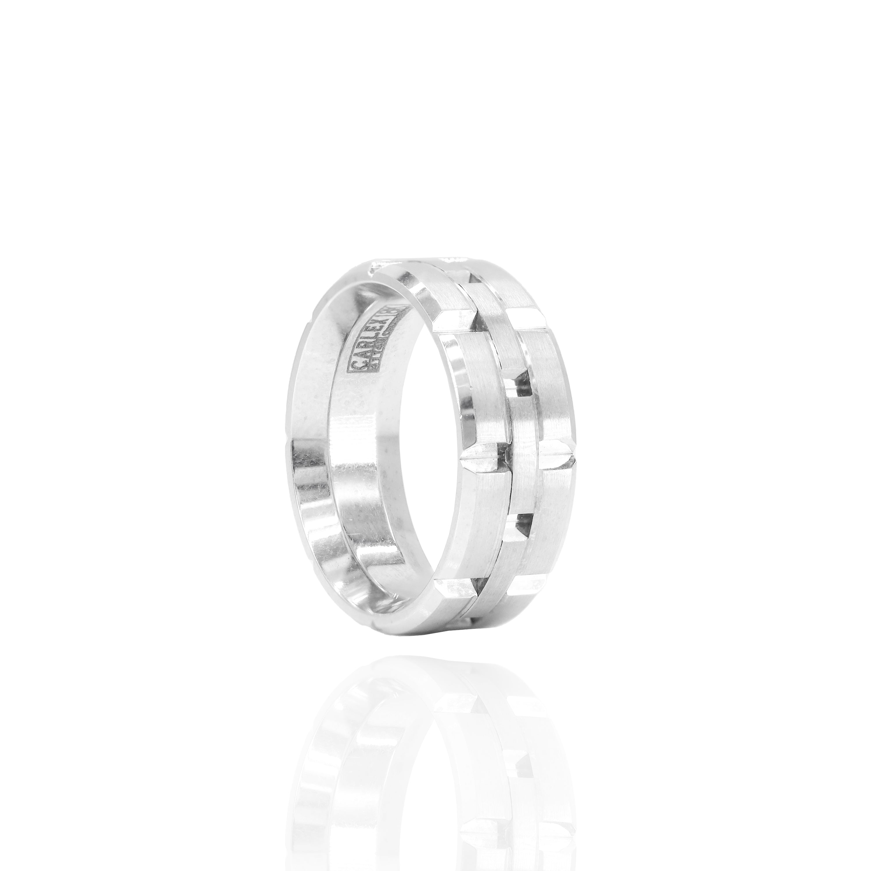 18KT Solid Gold Brick Design Men's Band Comfort Fit
