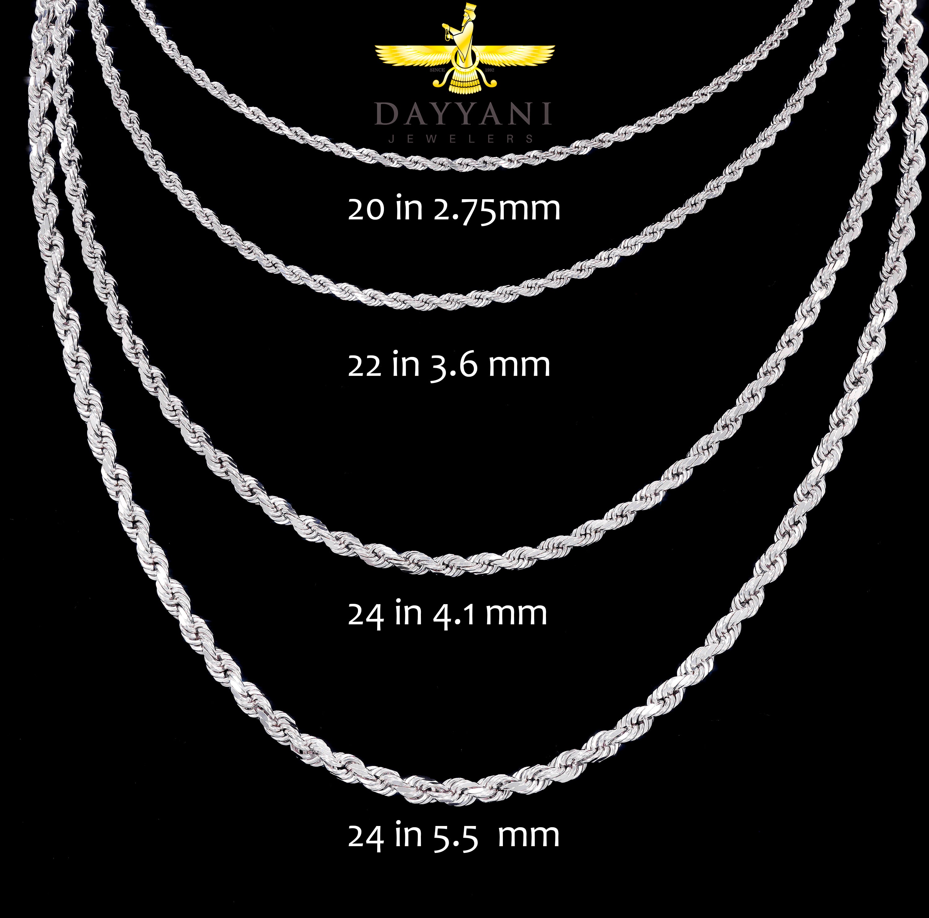 14KT Semi-Solid Rope White Gold Chain