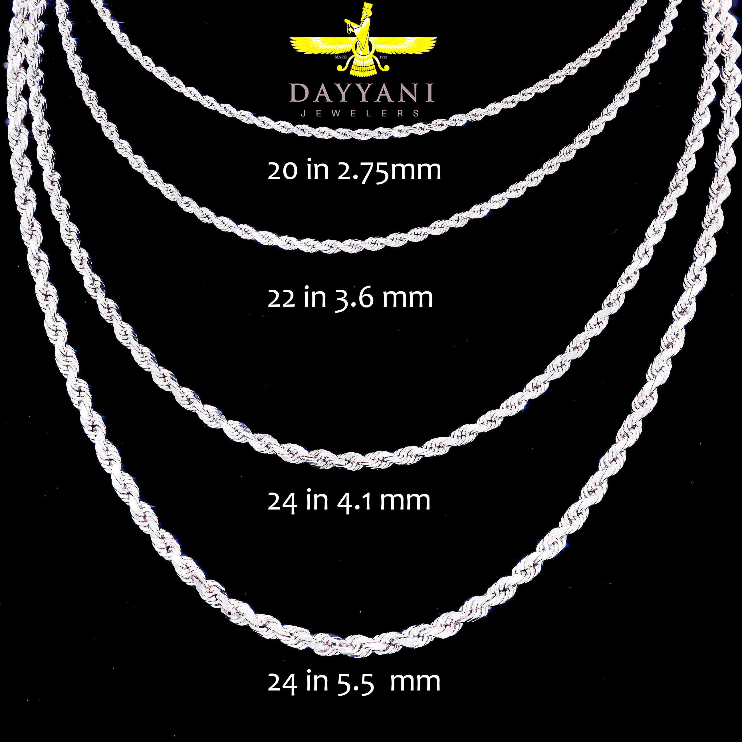 14KT Semi-Solid Rope White Gold Chain