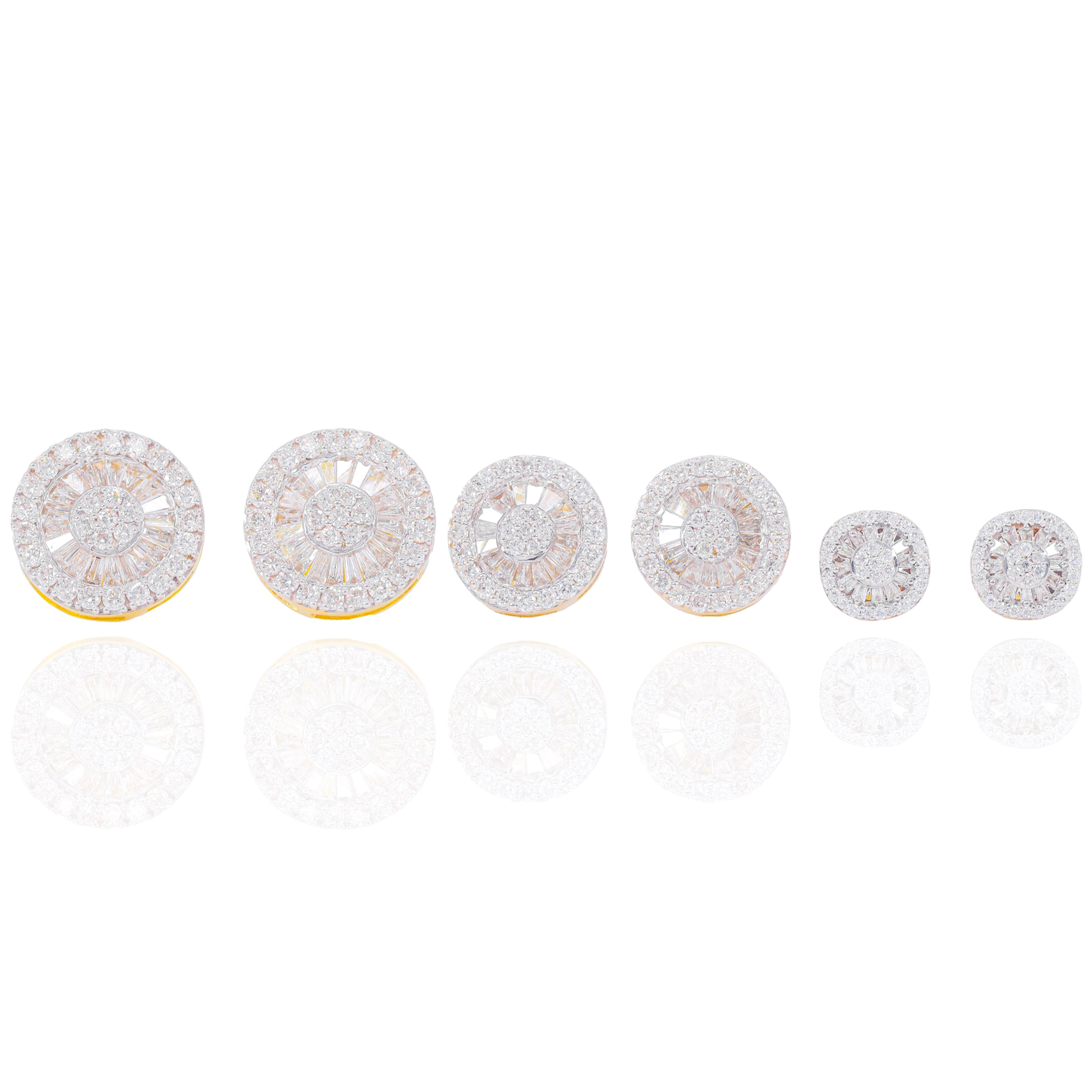Cluster Diamond Earrings w/ Baguette Diamond Border