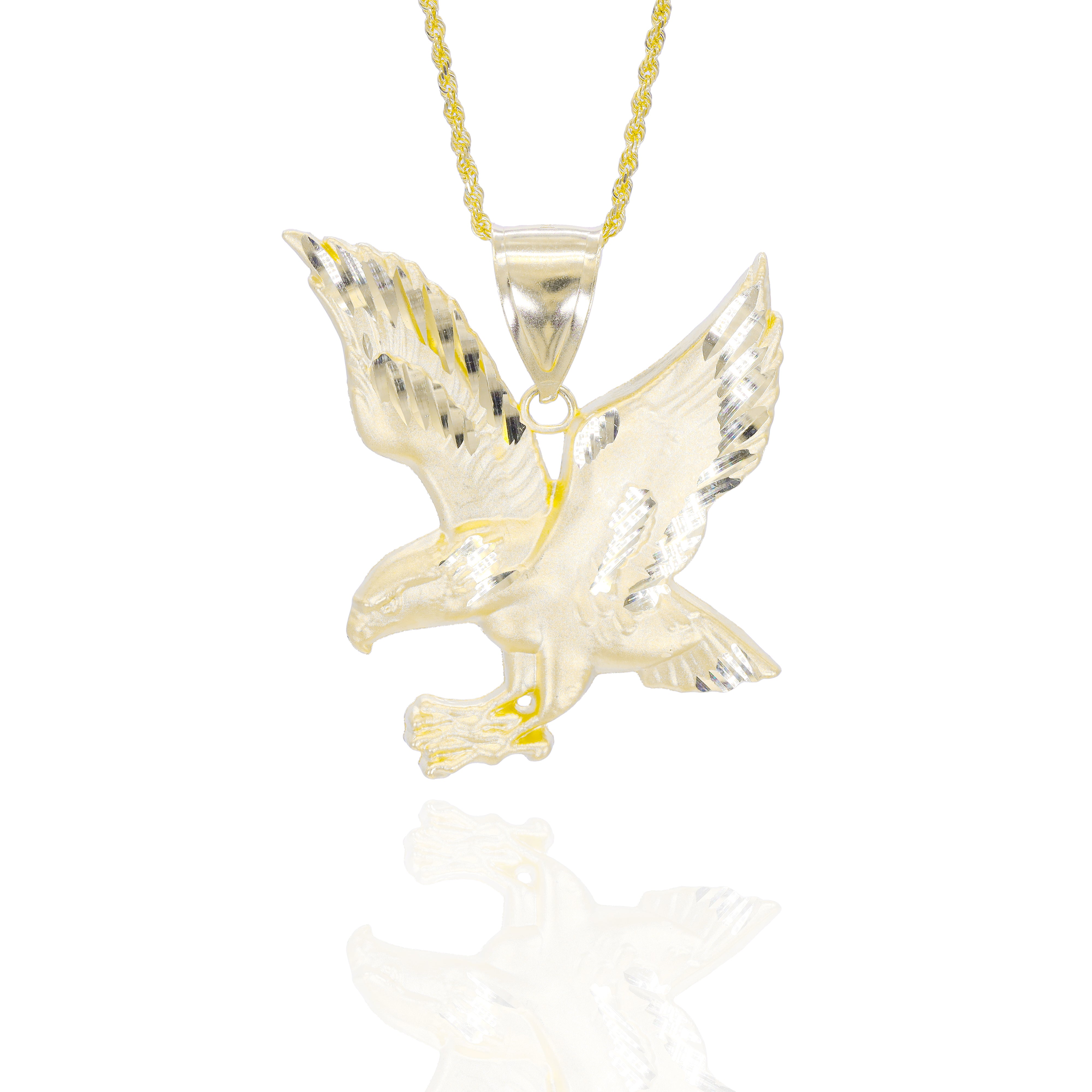 Soaring Hawk Gold Pendant with Diamond Cut