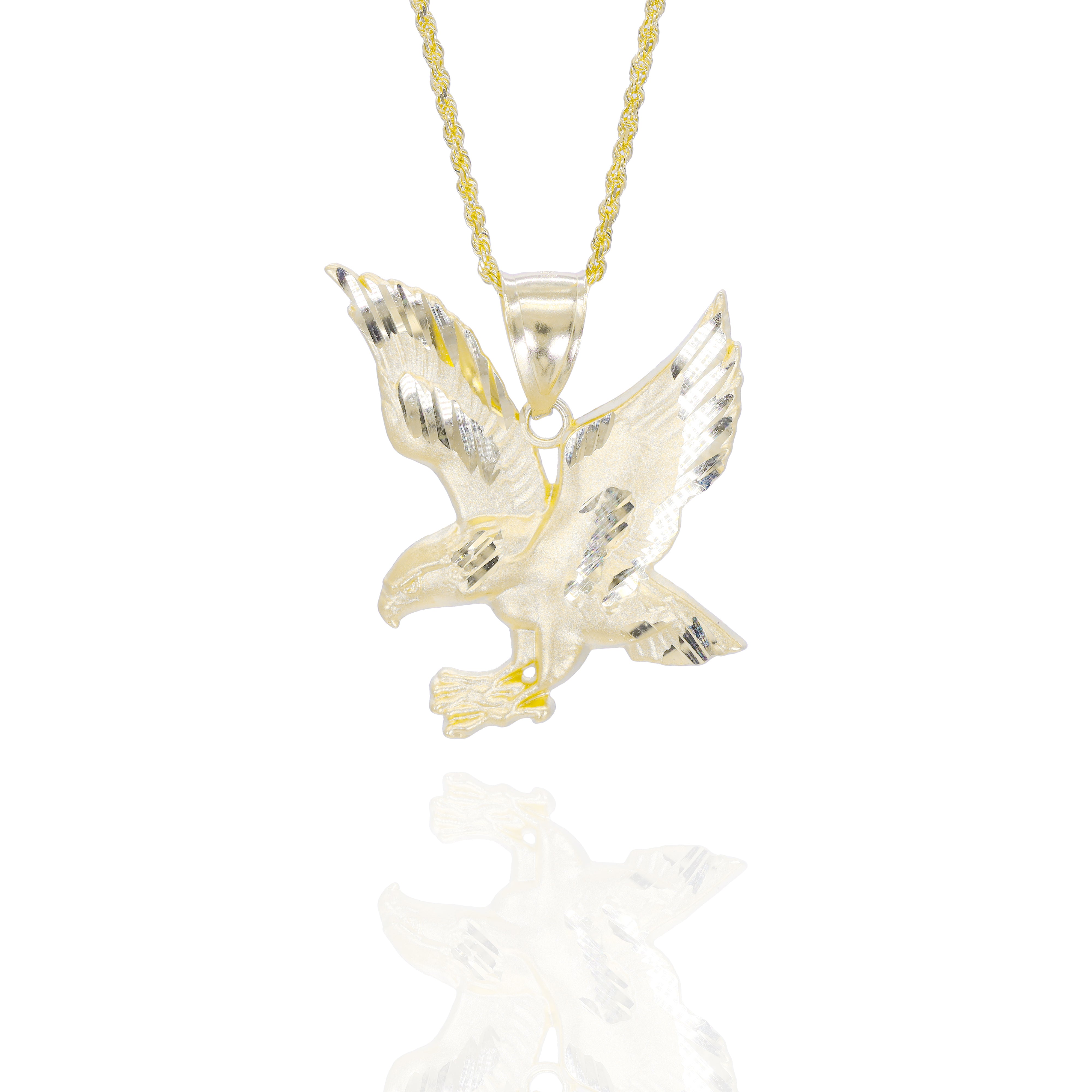 Soaring Hawk Gold Pendant with Diamond Cut