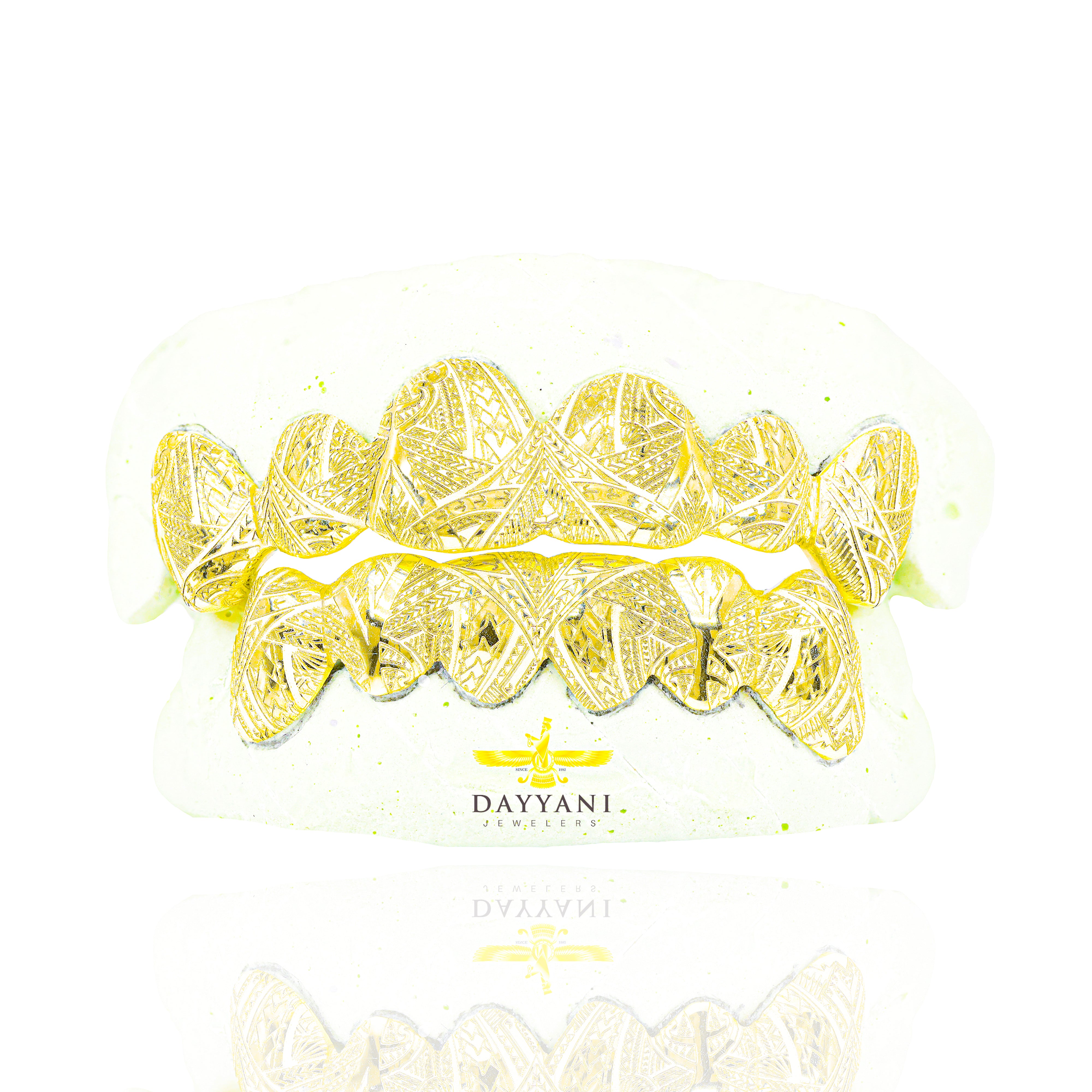 Custom Grillz with Tribal Engravings Gold Grillz