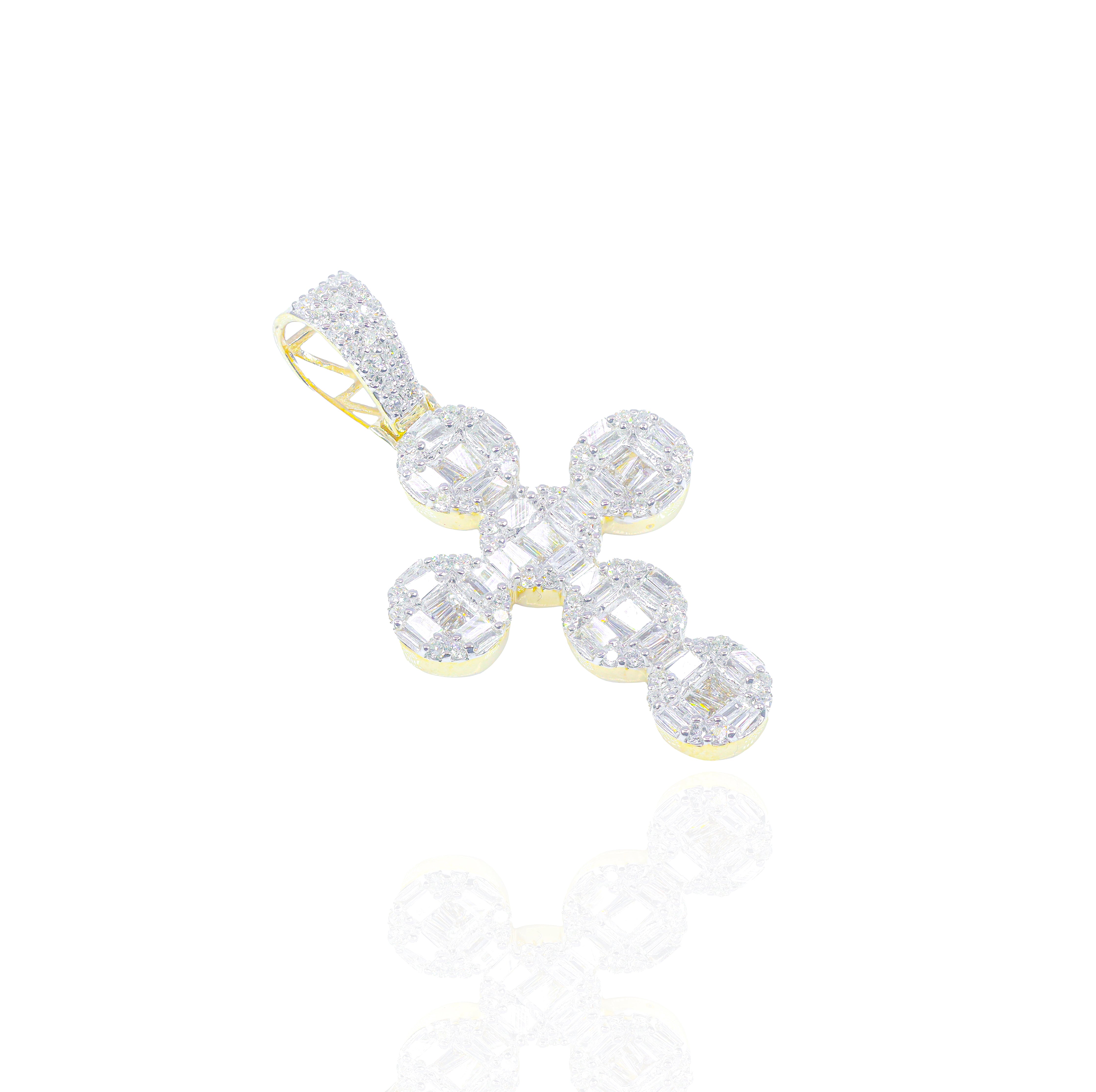 Baguette & Round Cluster Diamond Cross Pendant
