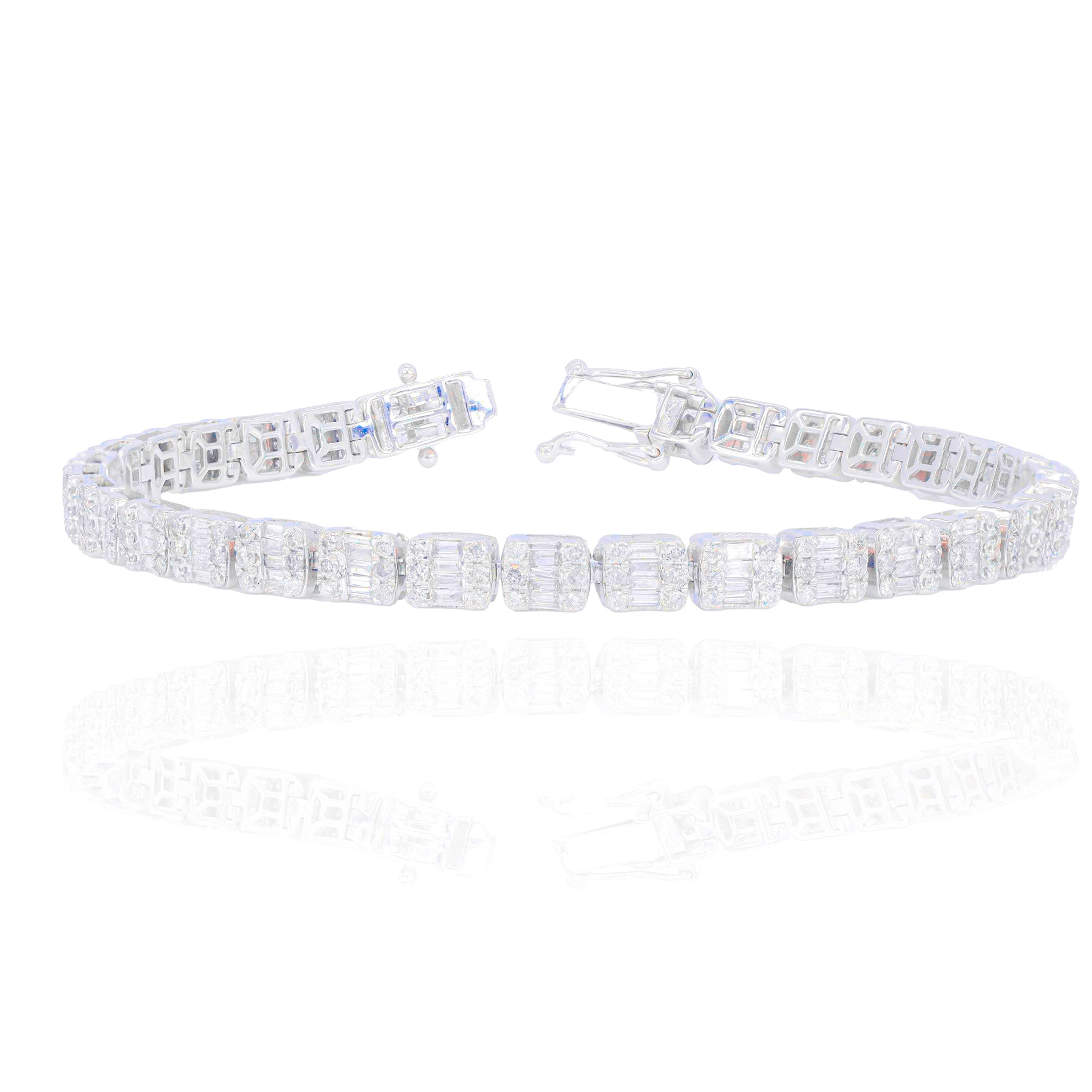 Square Shaped Baguette & Round Diamond Bracelet