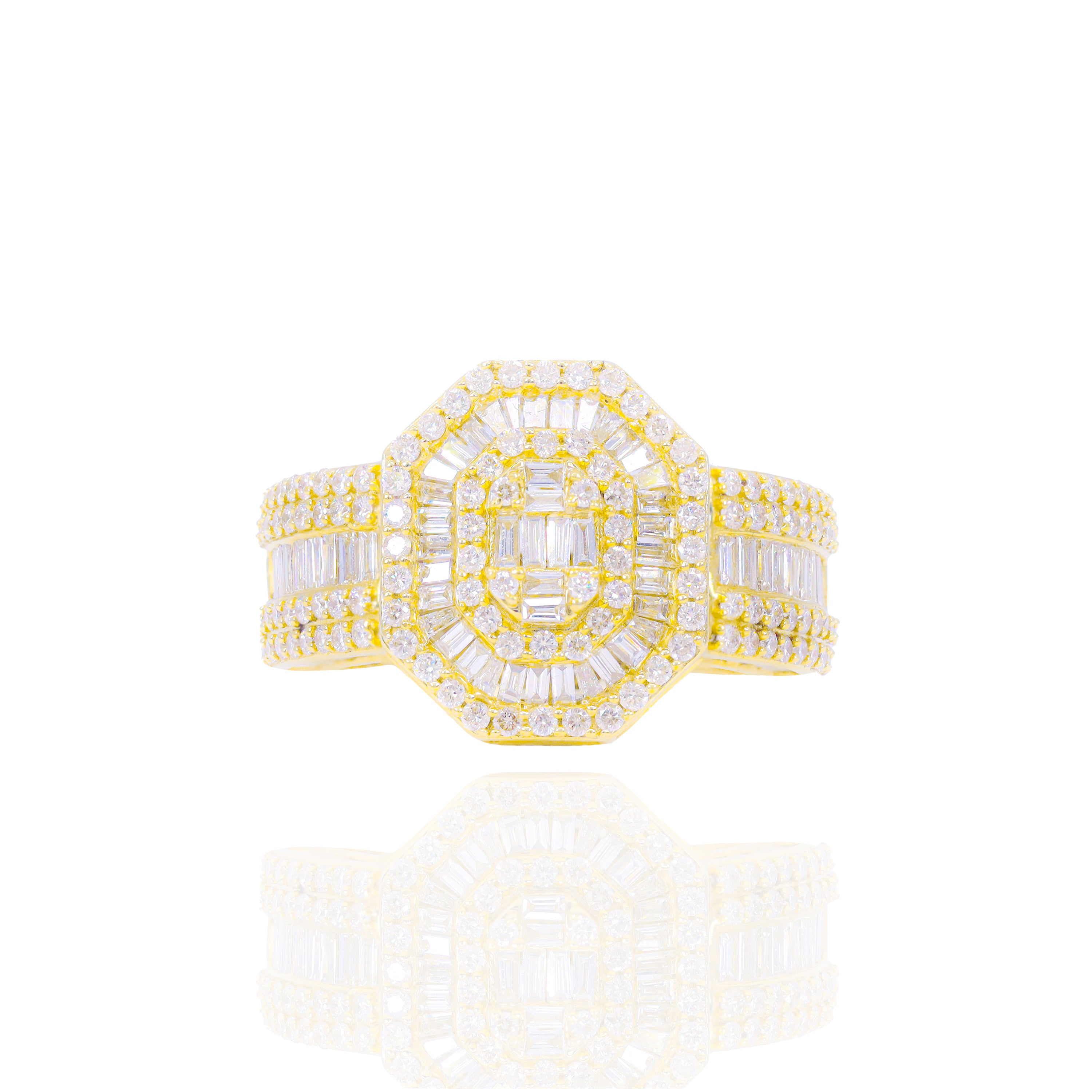 Oval Baguette and Round Diamond Men's Ring