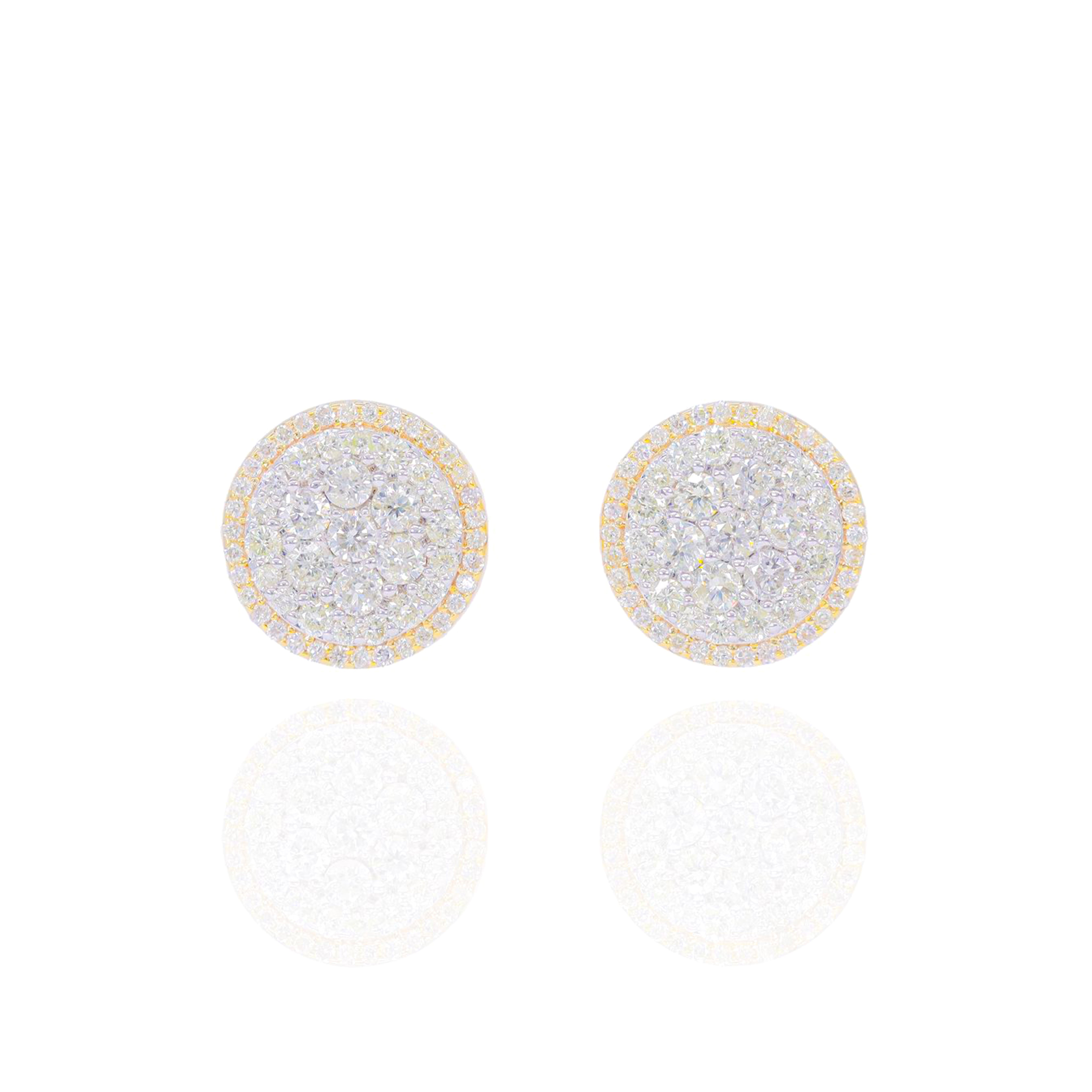 Large Round Cluster Yellow Gold Earrings