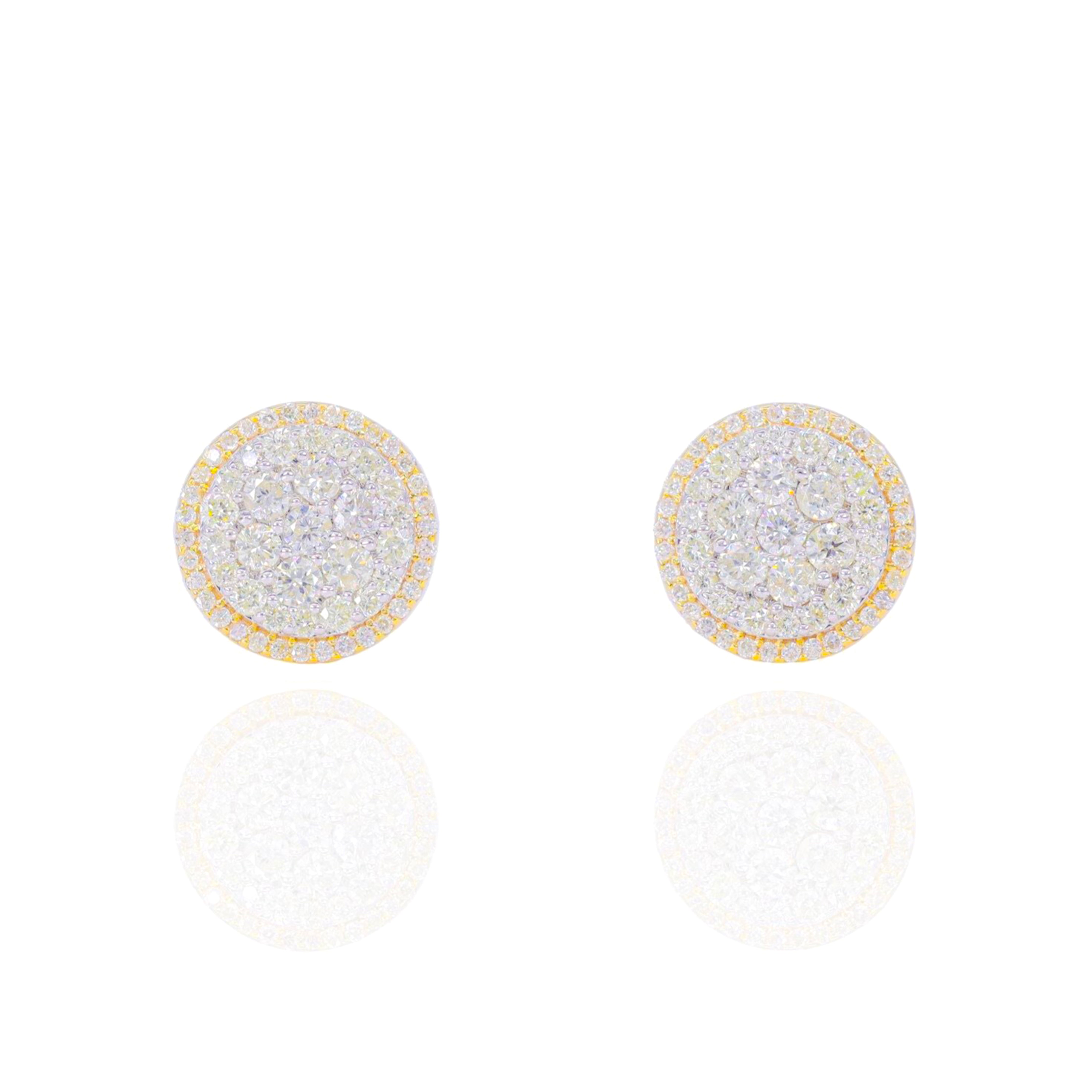 Large Round Cluster Yellow Gold Earrings