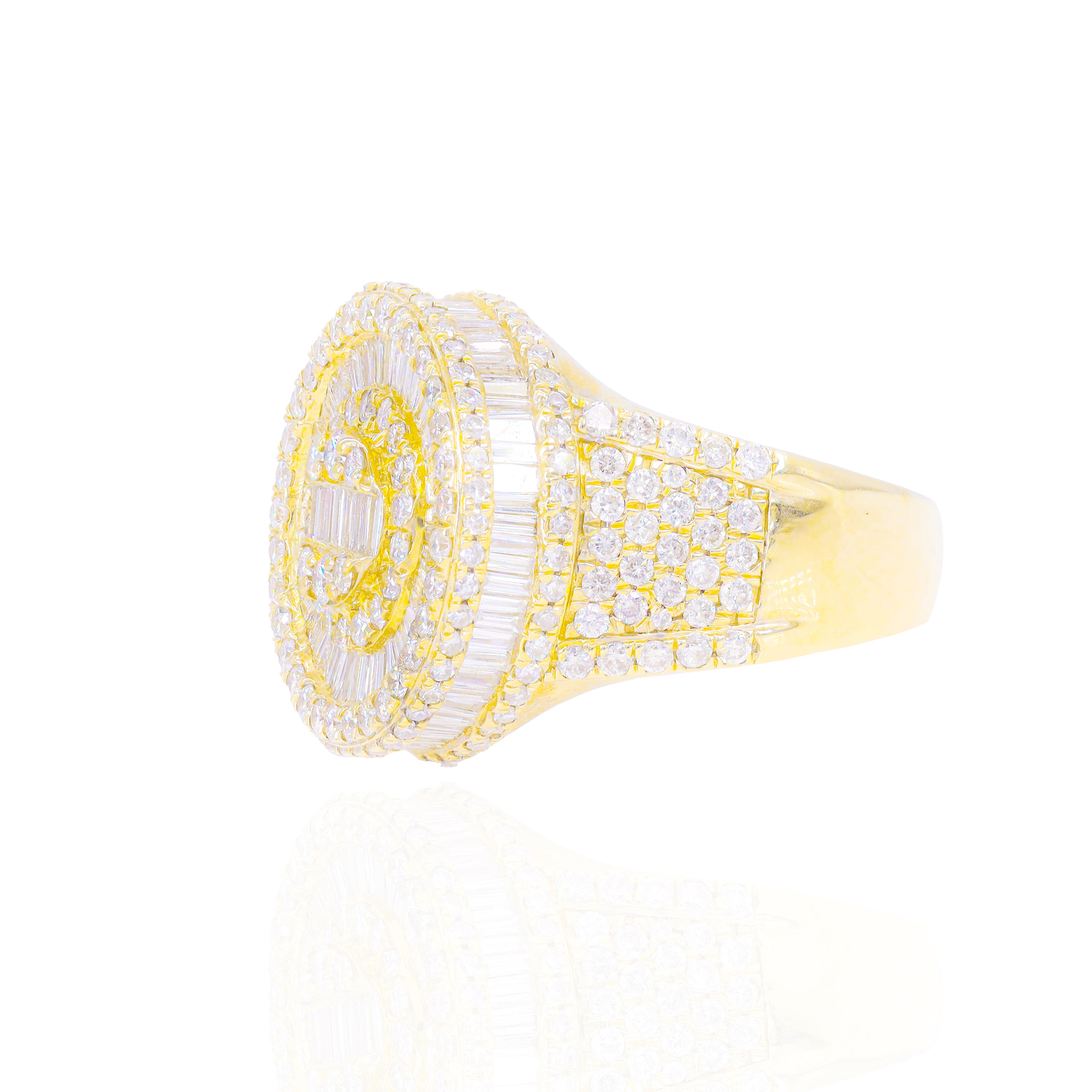 Round Spiral Baguette and Round Diamond Men's Ring