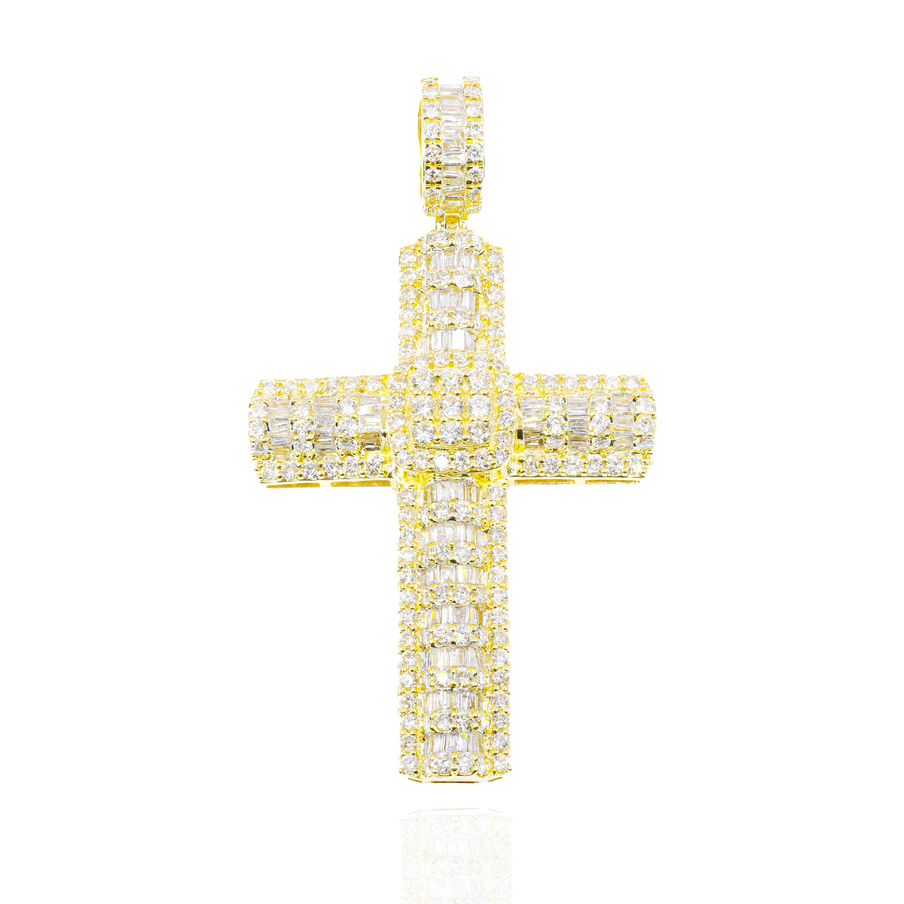 Cross with Baguette and Round Diamond Pendant