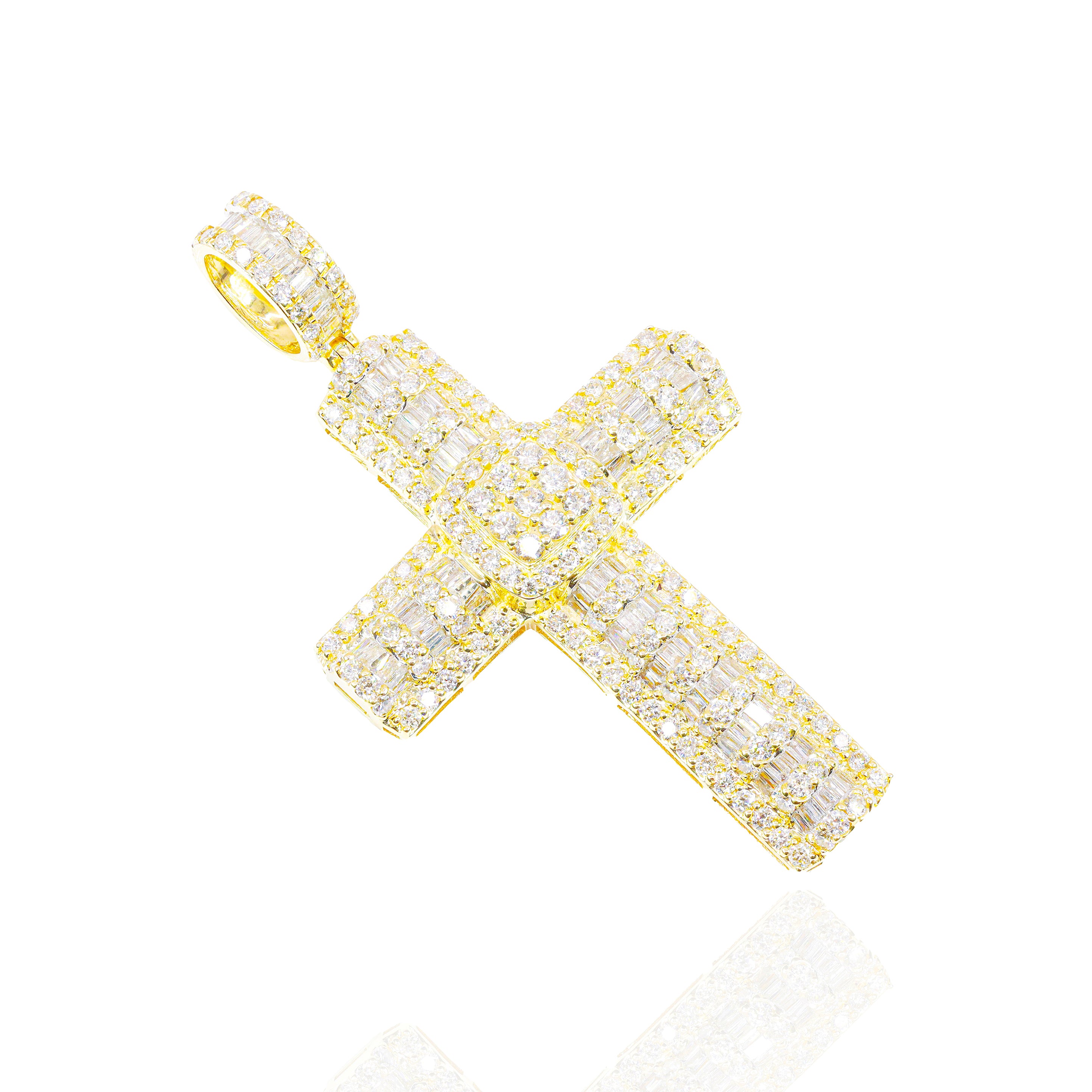 Cross with Baguette and Round Diamond Pendant