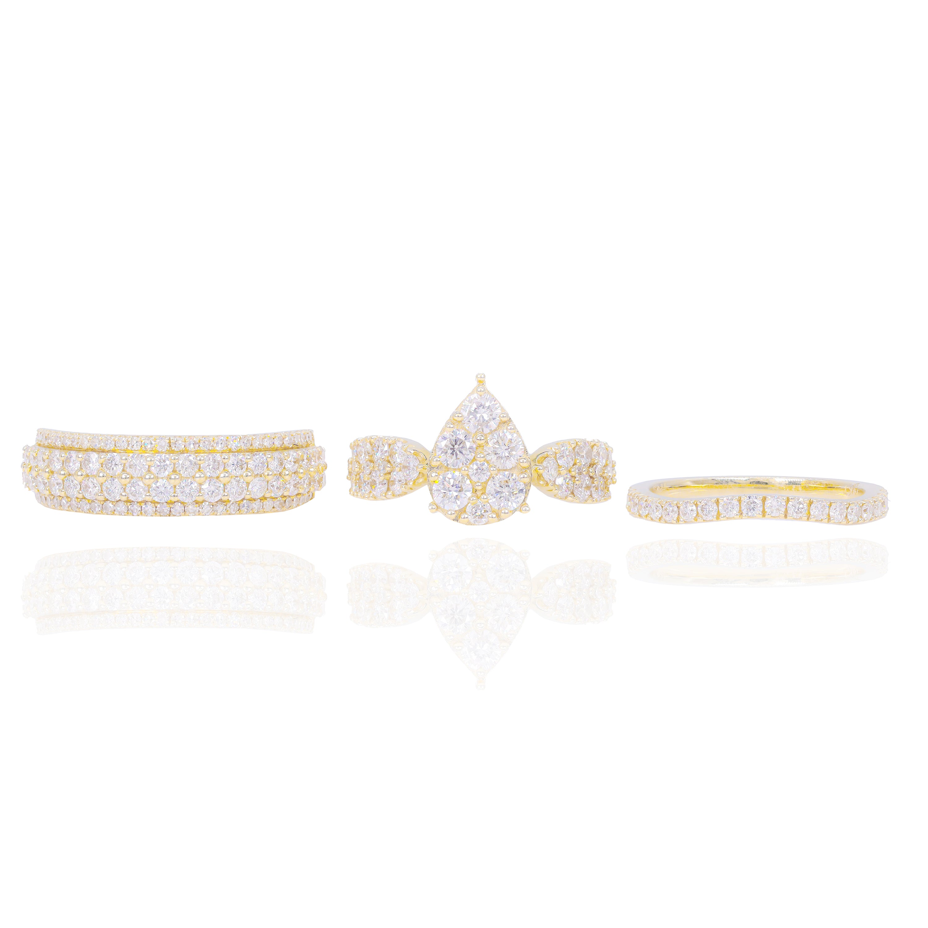 Pear Shape Engagement Ring w/ Large Round Diamonds (Trio-Set)