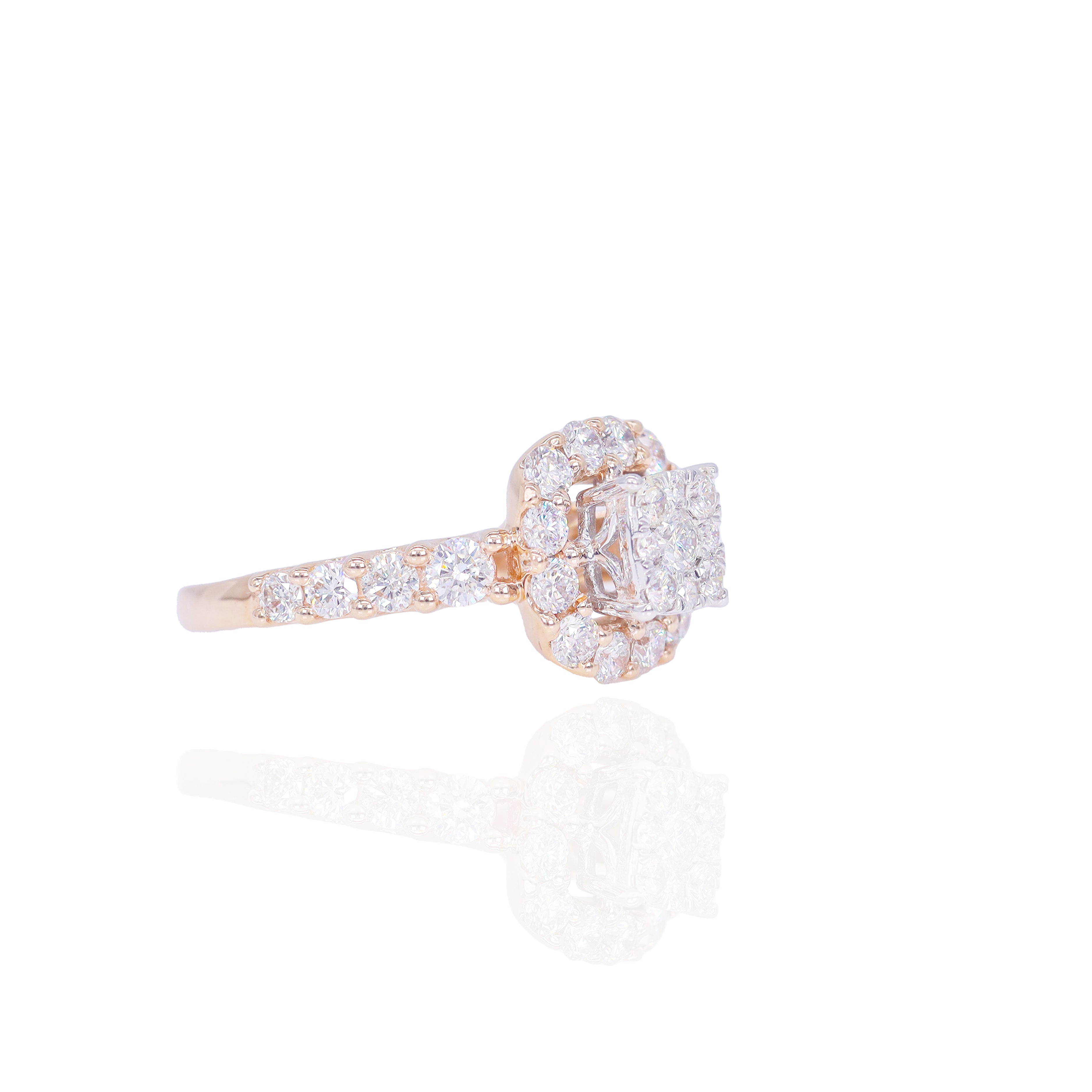 Square Shaped with Halo Two Tone Diamond Engagement Ring
