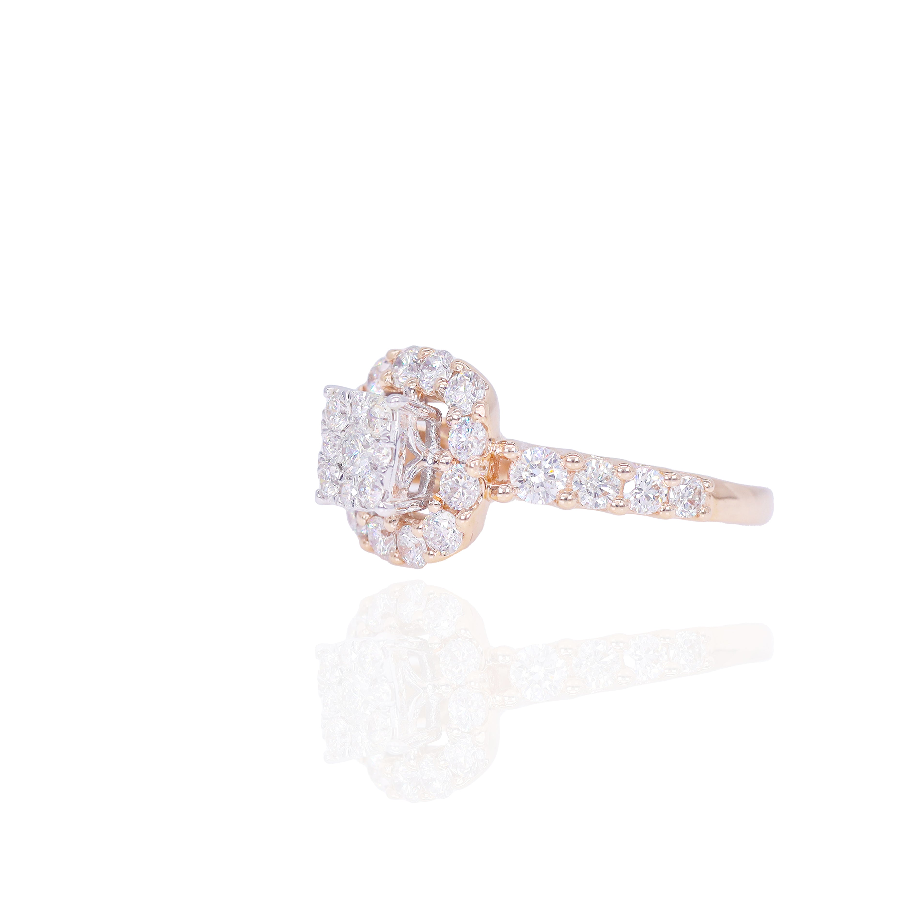 Square Shaped with Halo Two Tone Diamond Engagement Ring