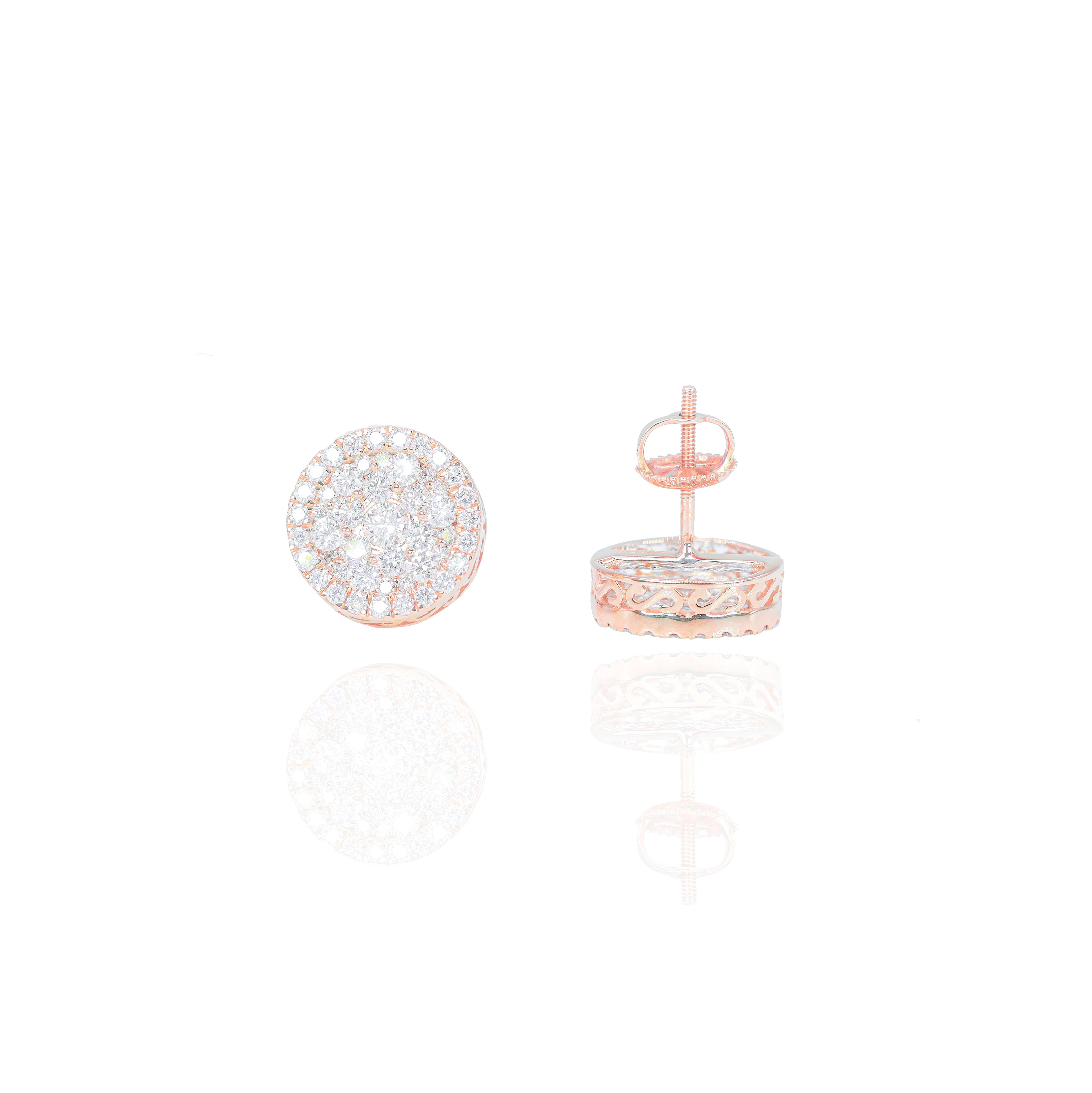 Round Cluster Diamond Earrings with Diamond Border