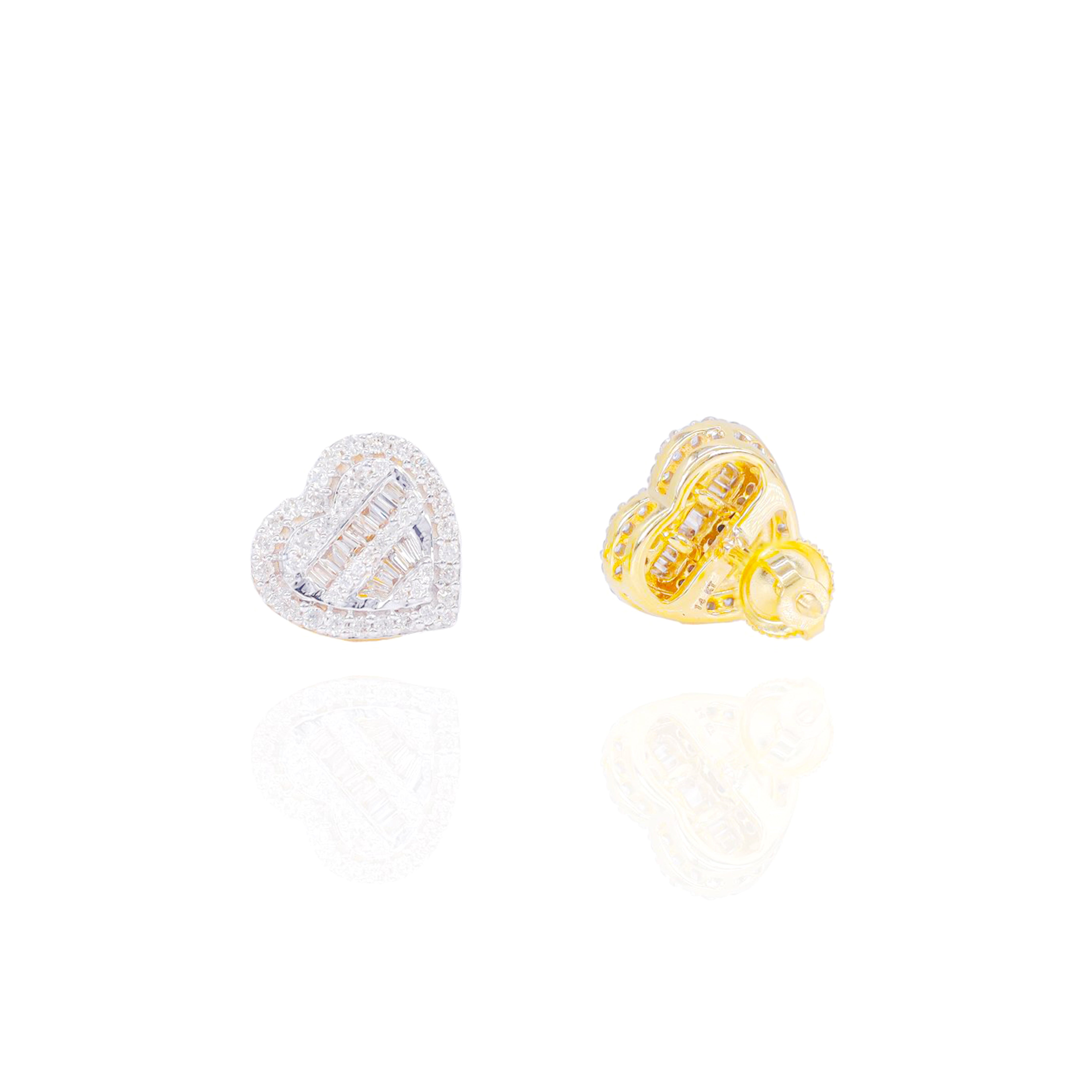 Heart Shaped Diamond Earrings with Baguette Center