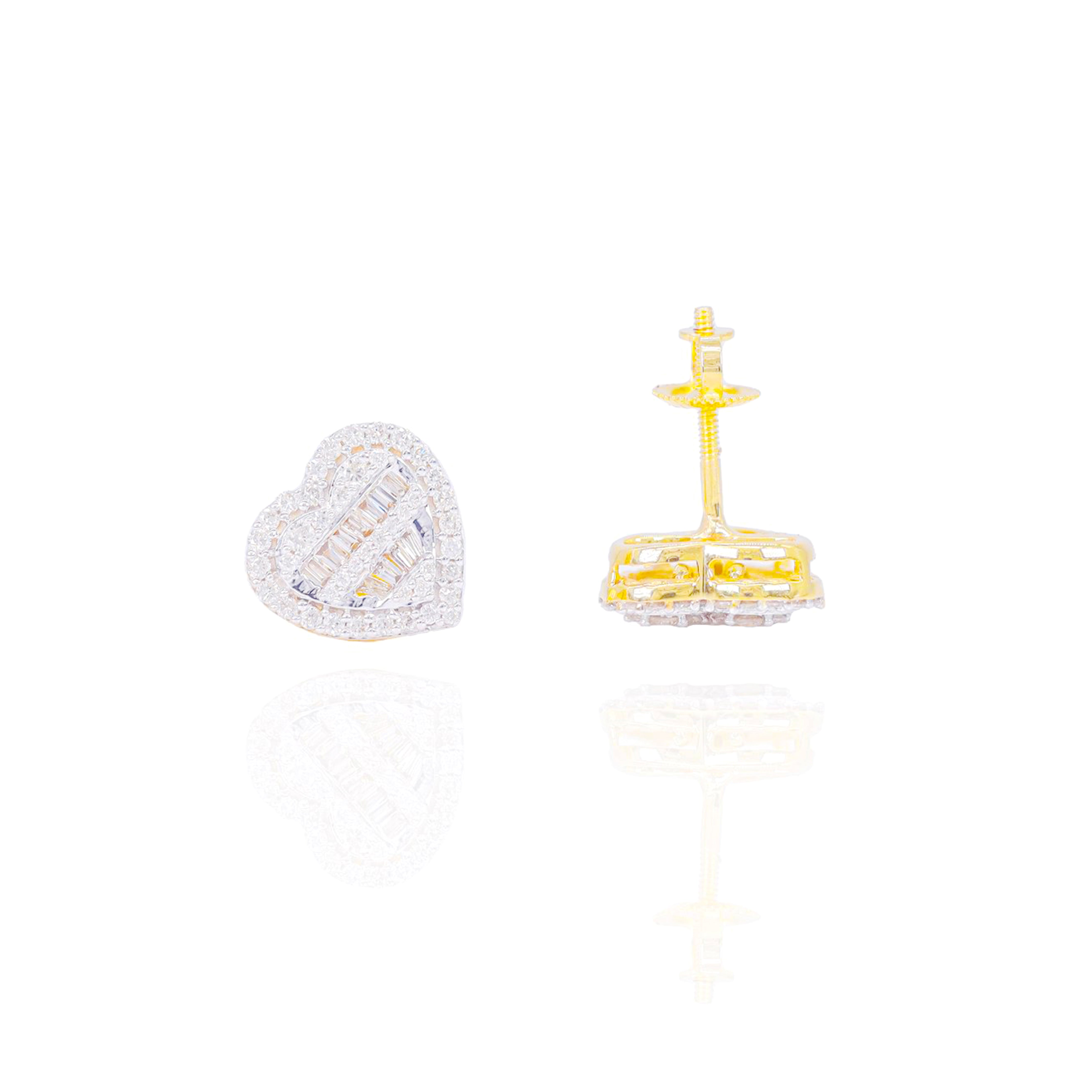 Heart Shaped Diamond Earrings with Baguette Center