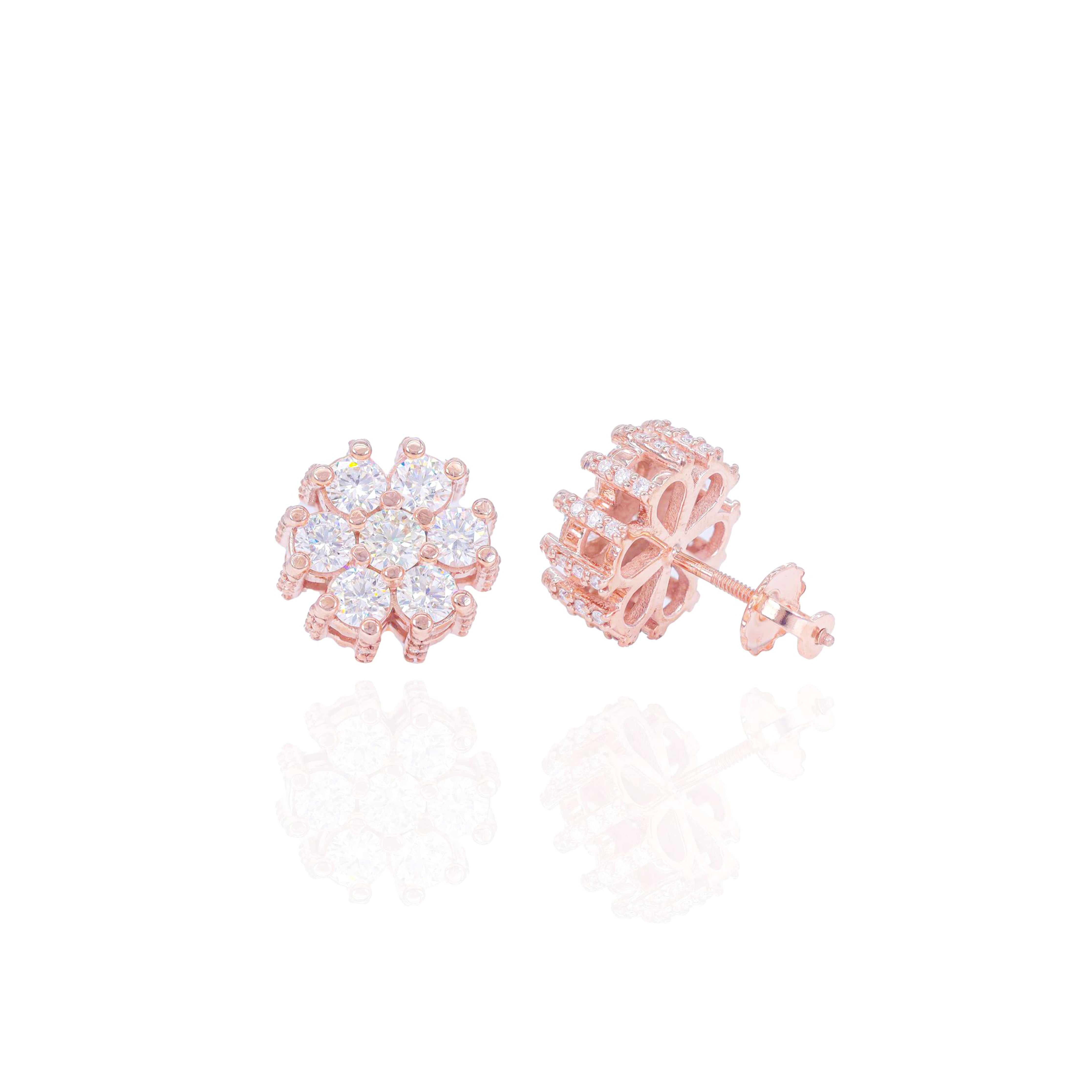 Large Pointer Diamond Flower Earrings
