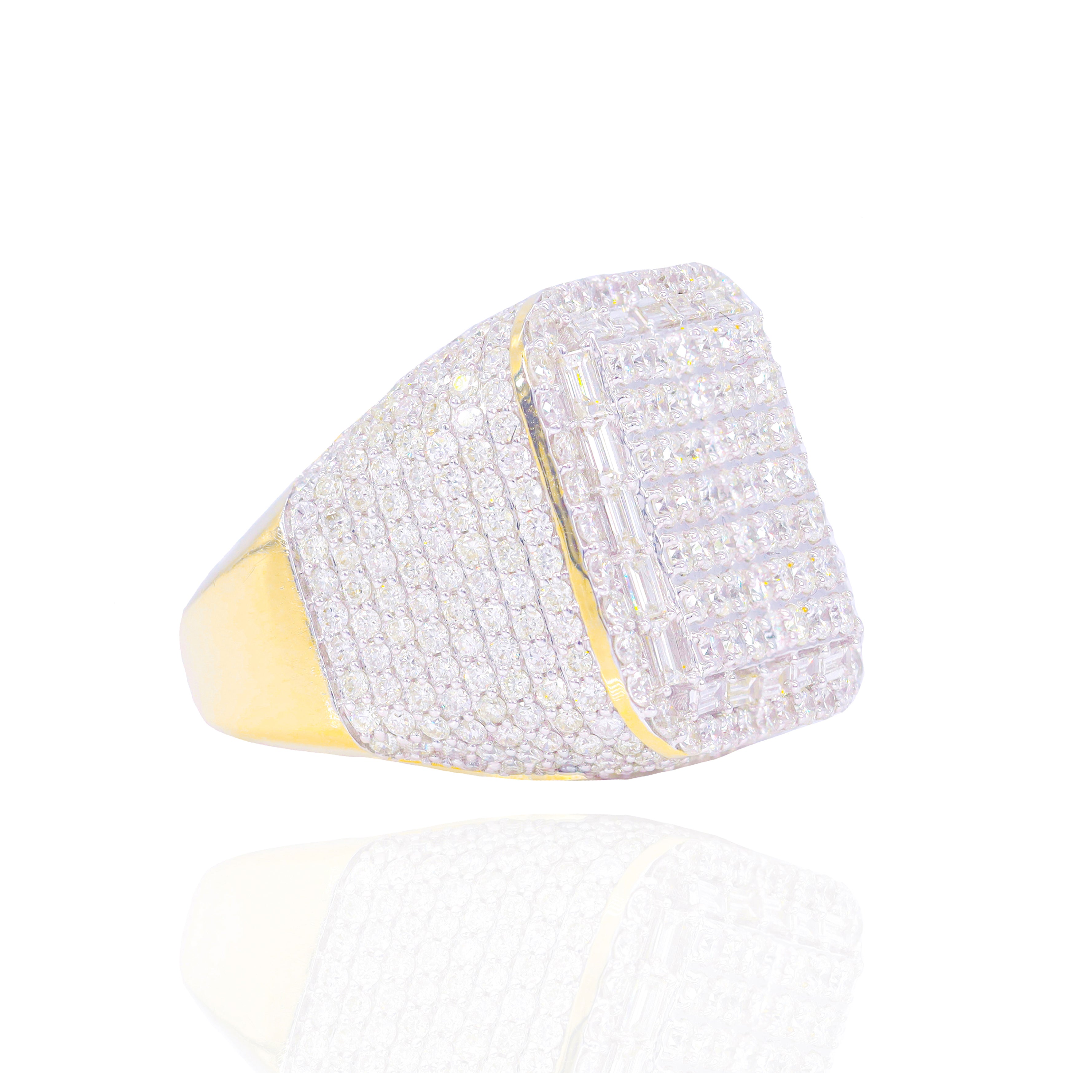 Diamond Square Ring with Baguette Border