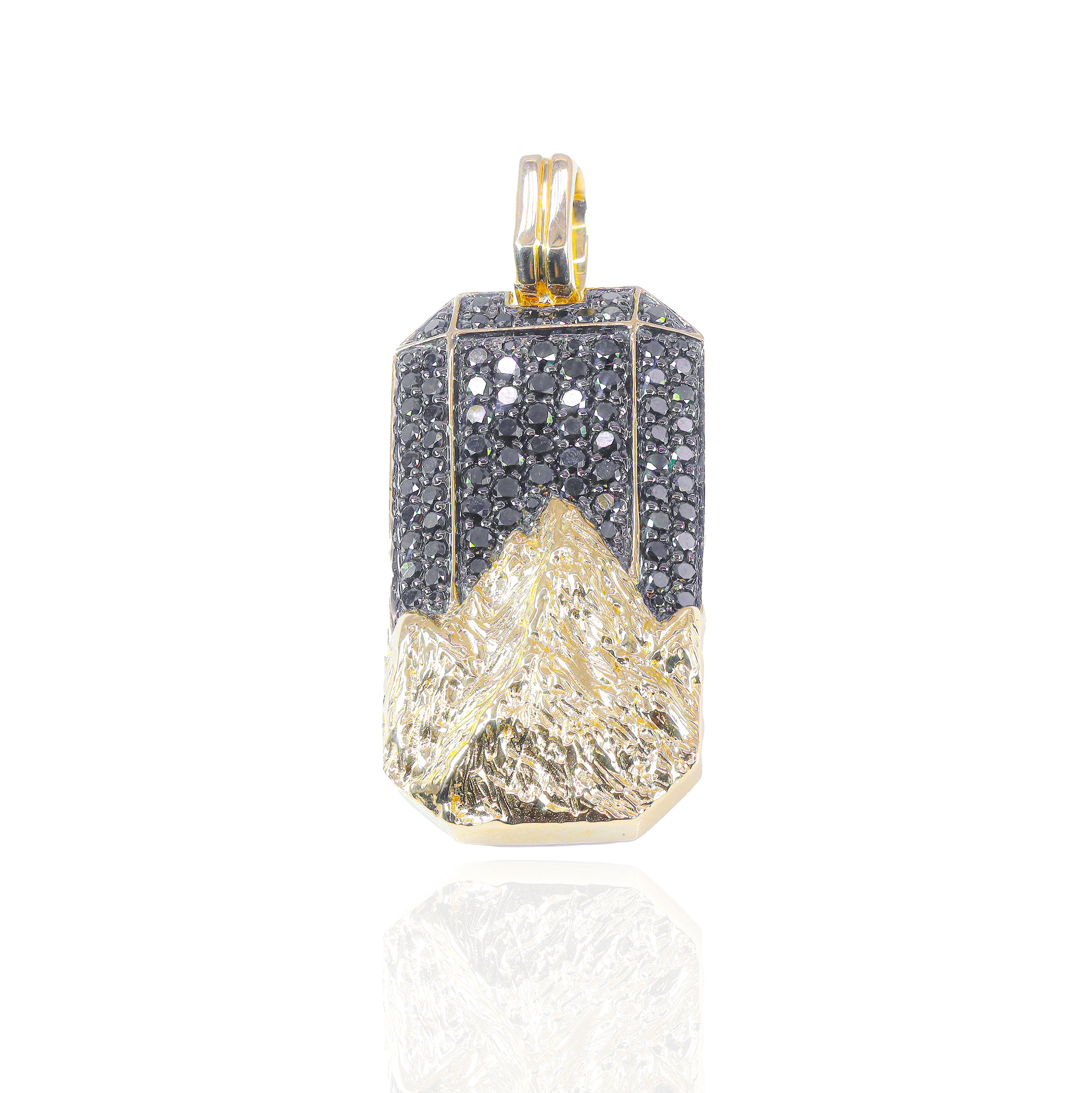 Black Diamond with Solid Gold Mountain Tag Pendant