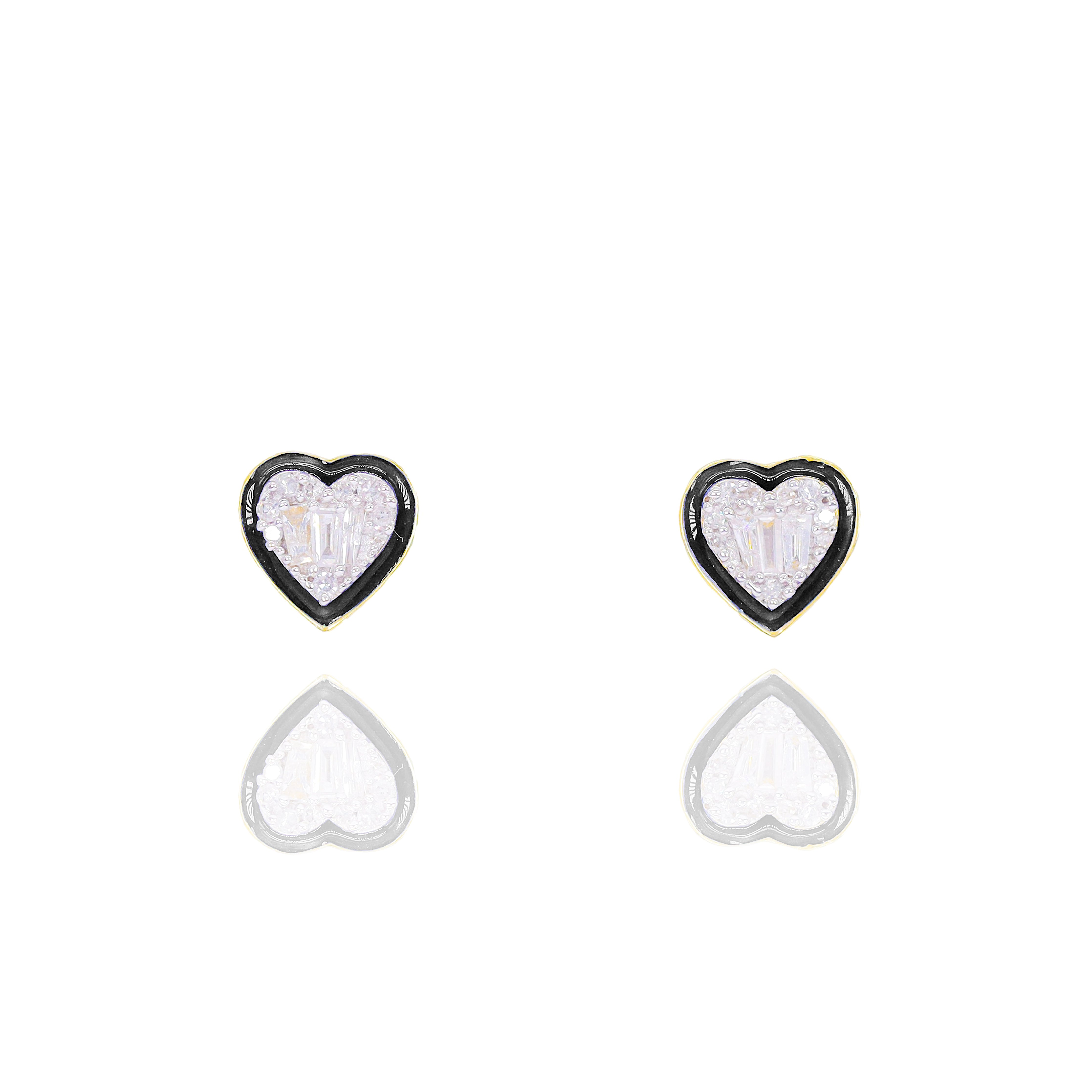 Heart Shaped Diamond Earrings with Enamel Border