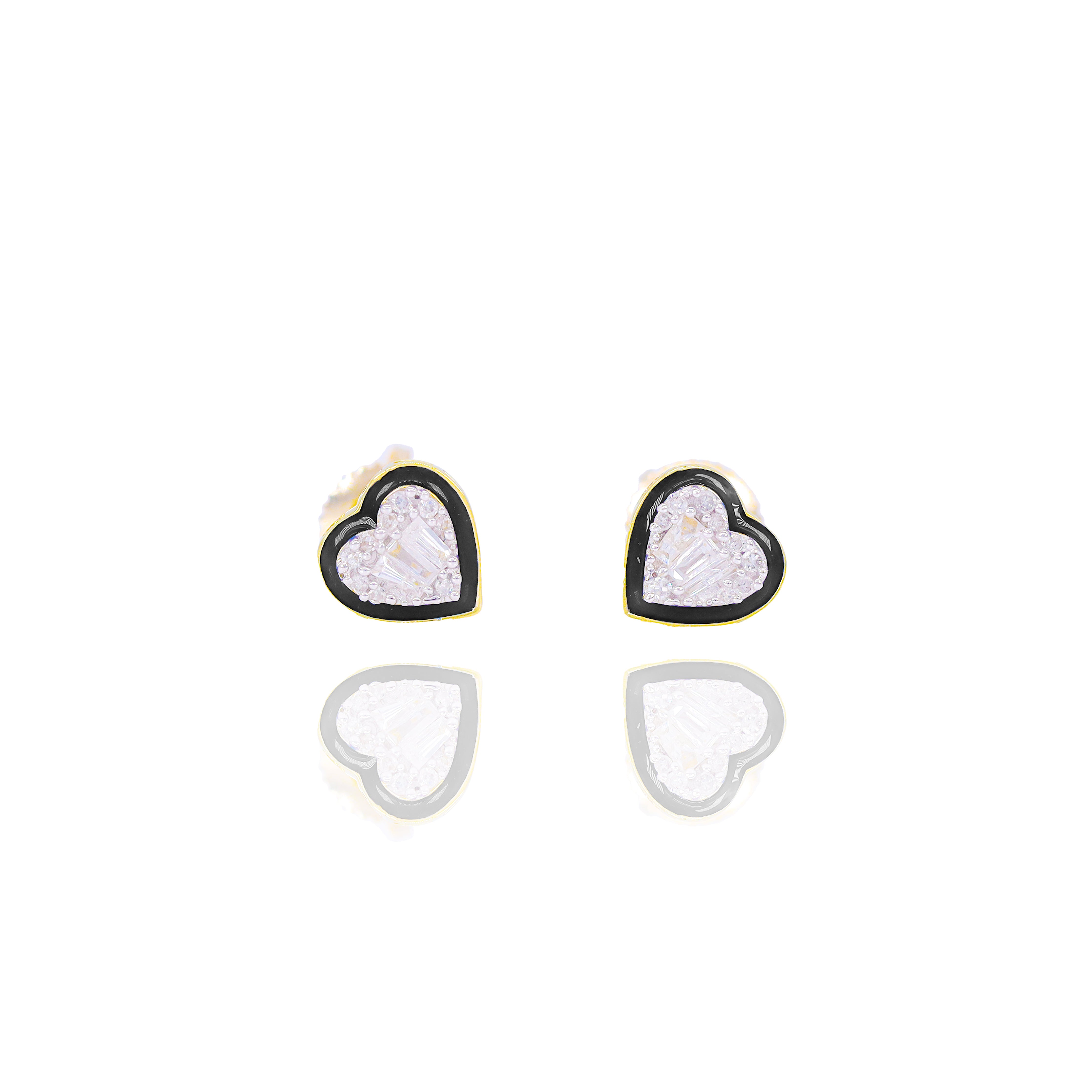 Heart Shaped Diamond Earrings with Enamel Border