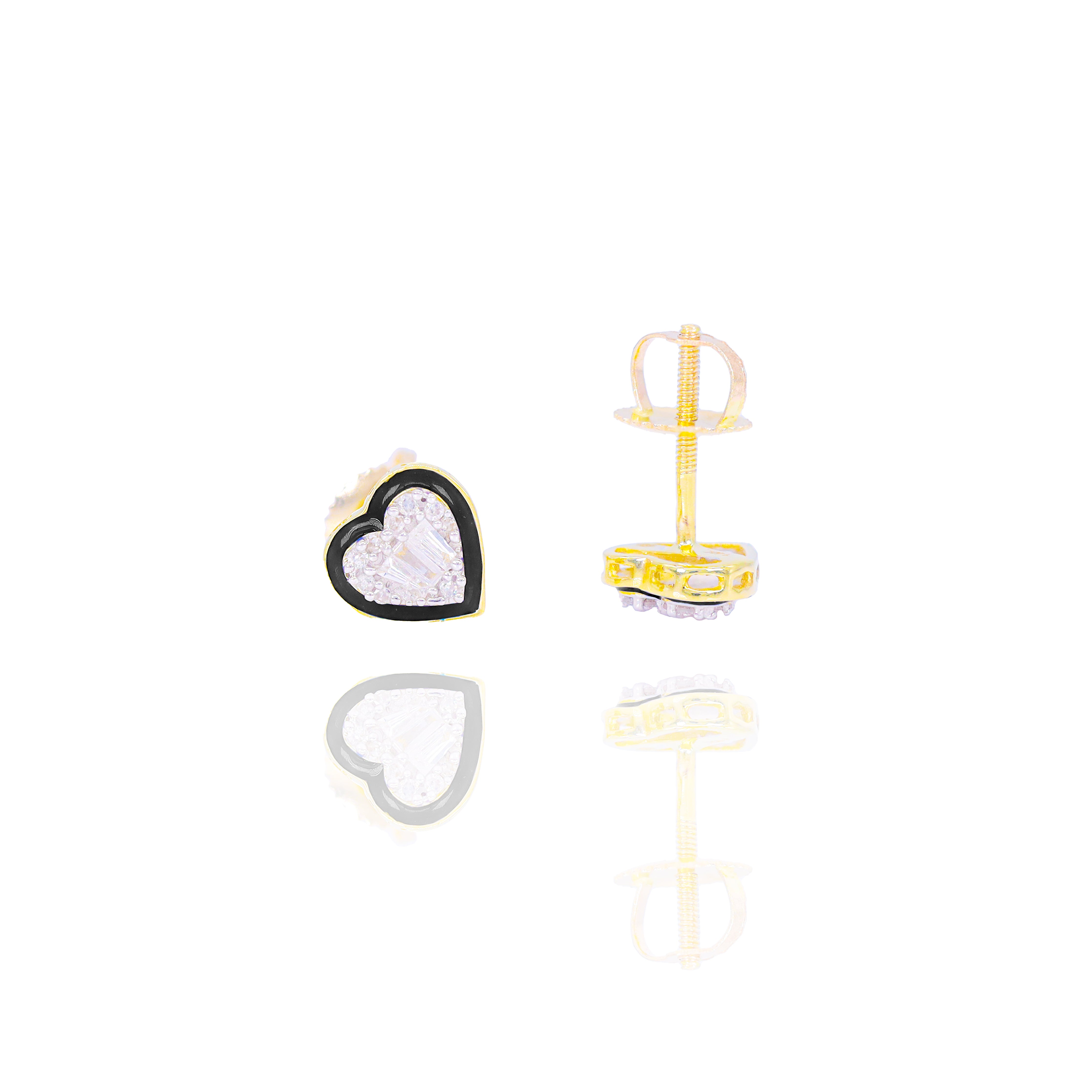 Heart Shaped Diamond Earrings with Enamel Border