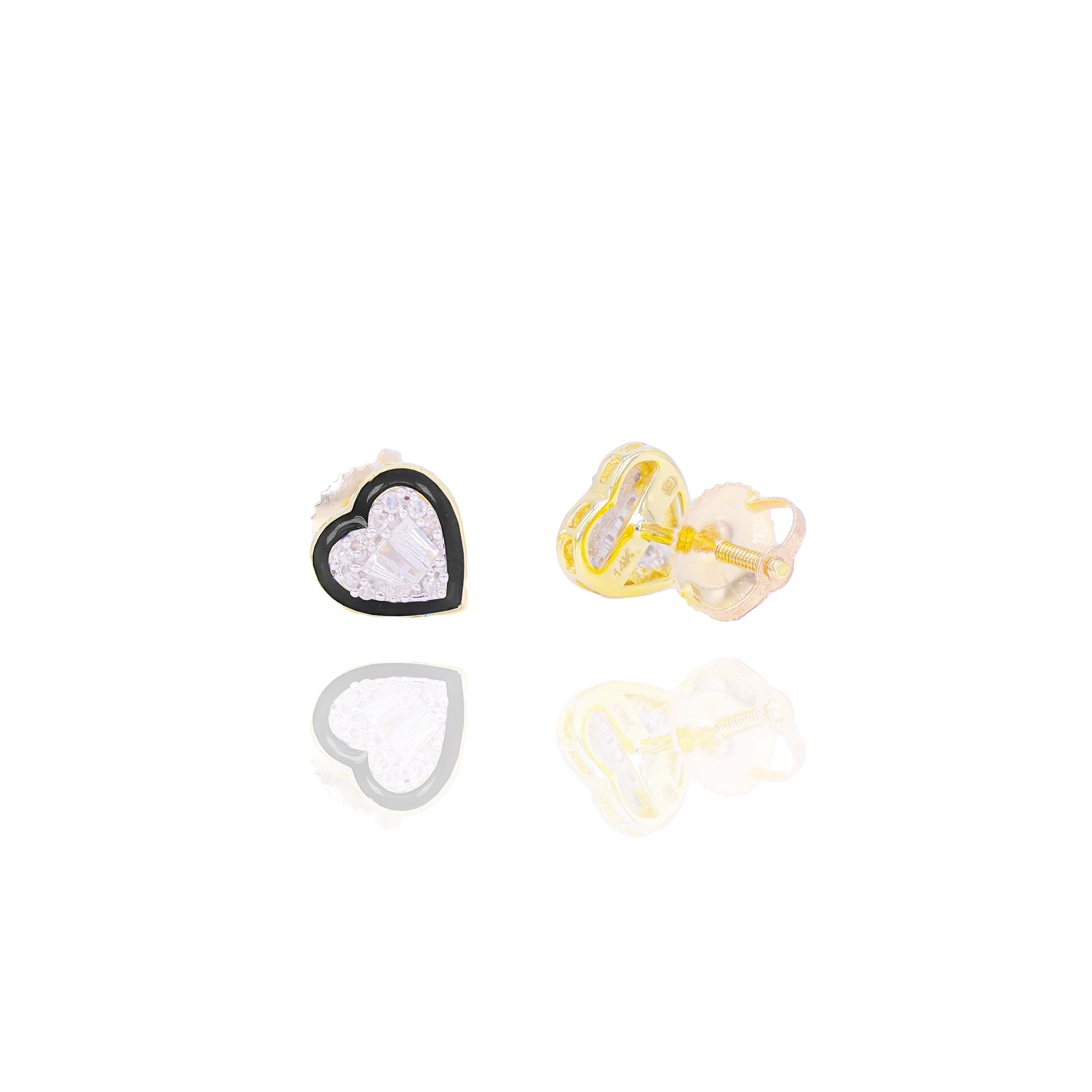 Heart Shaped Diamond Earrings with Enamel Border