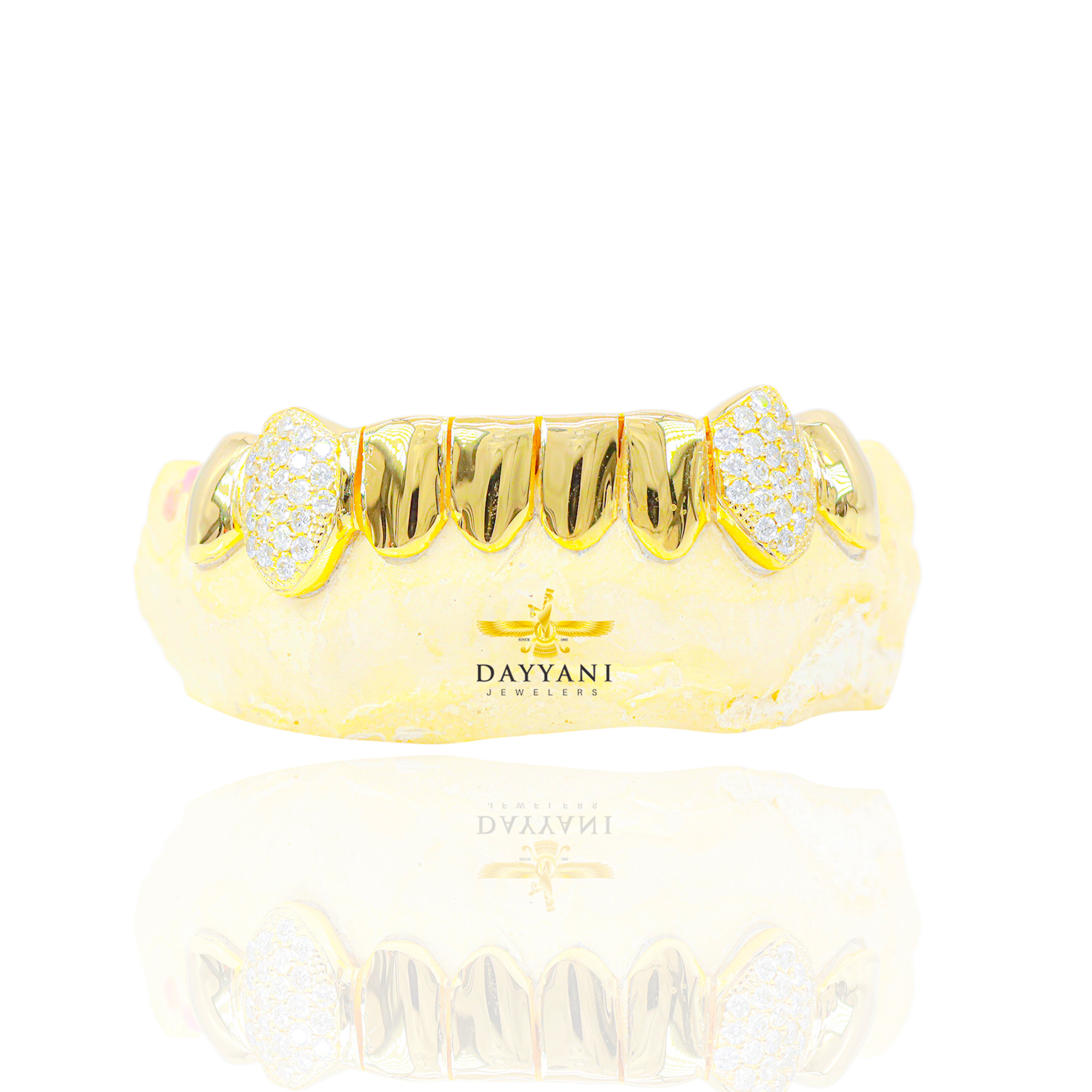 Custom 6 OR 8 Teeth Solid Gold Grillz with Diamond Fangs Gold Grillz