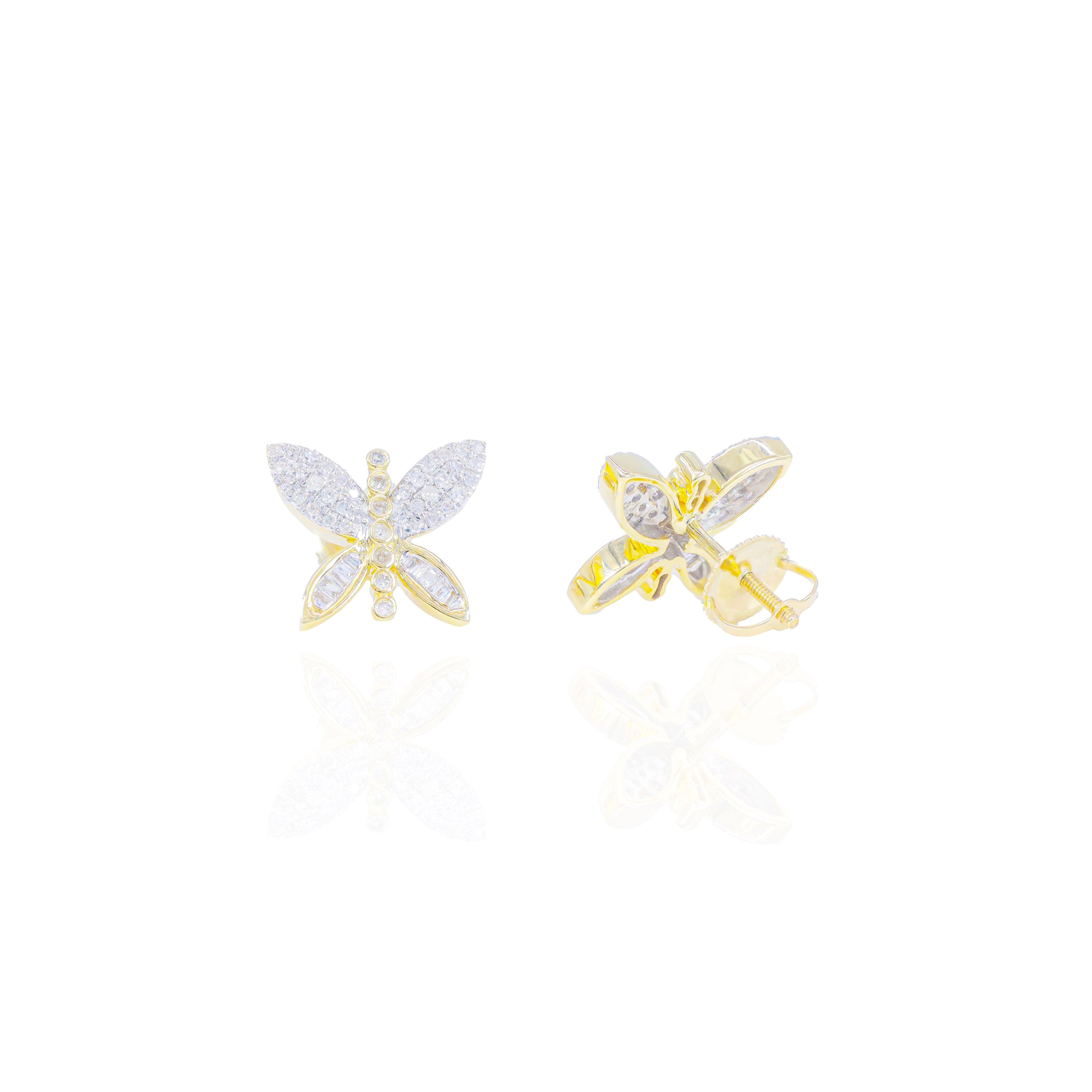 Baguette & Round Diamond Butterfly Earrings