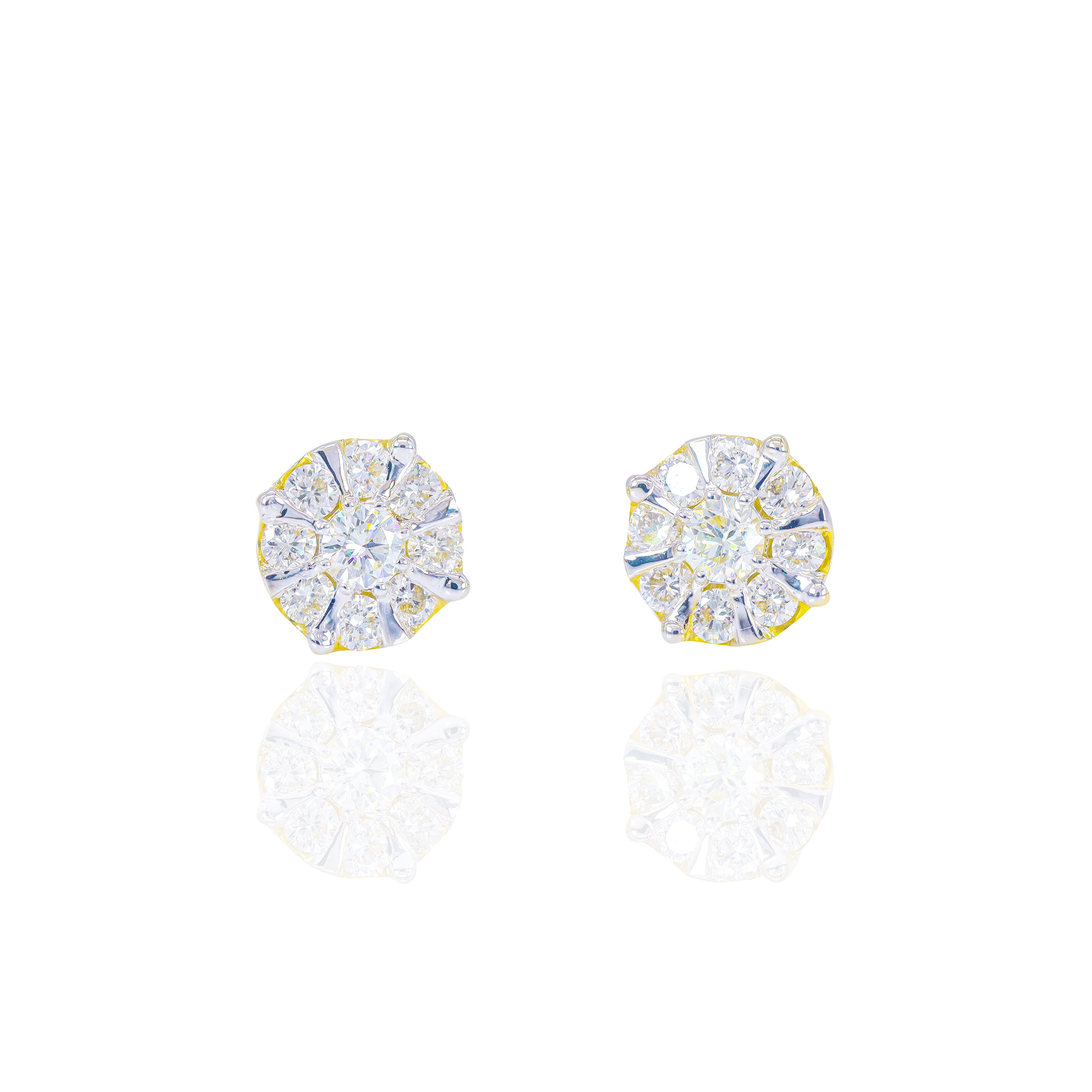 Large Center Diamond Earrings w/ Gold & Diamond Border