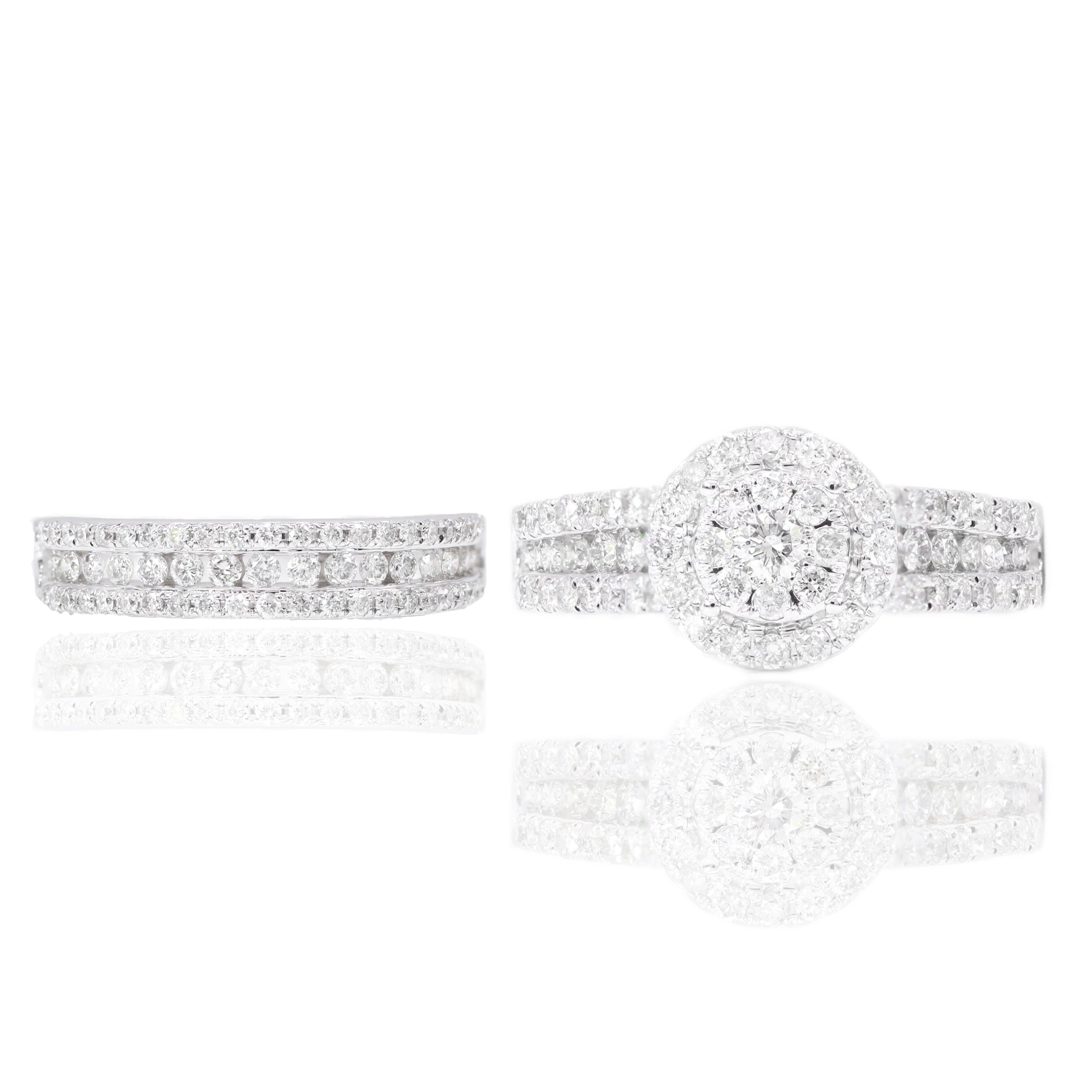 Double Halo Diamond Engagement Ring & Band