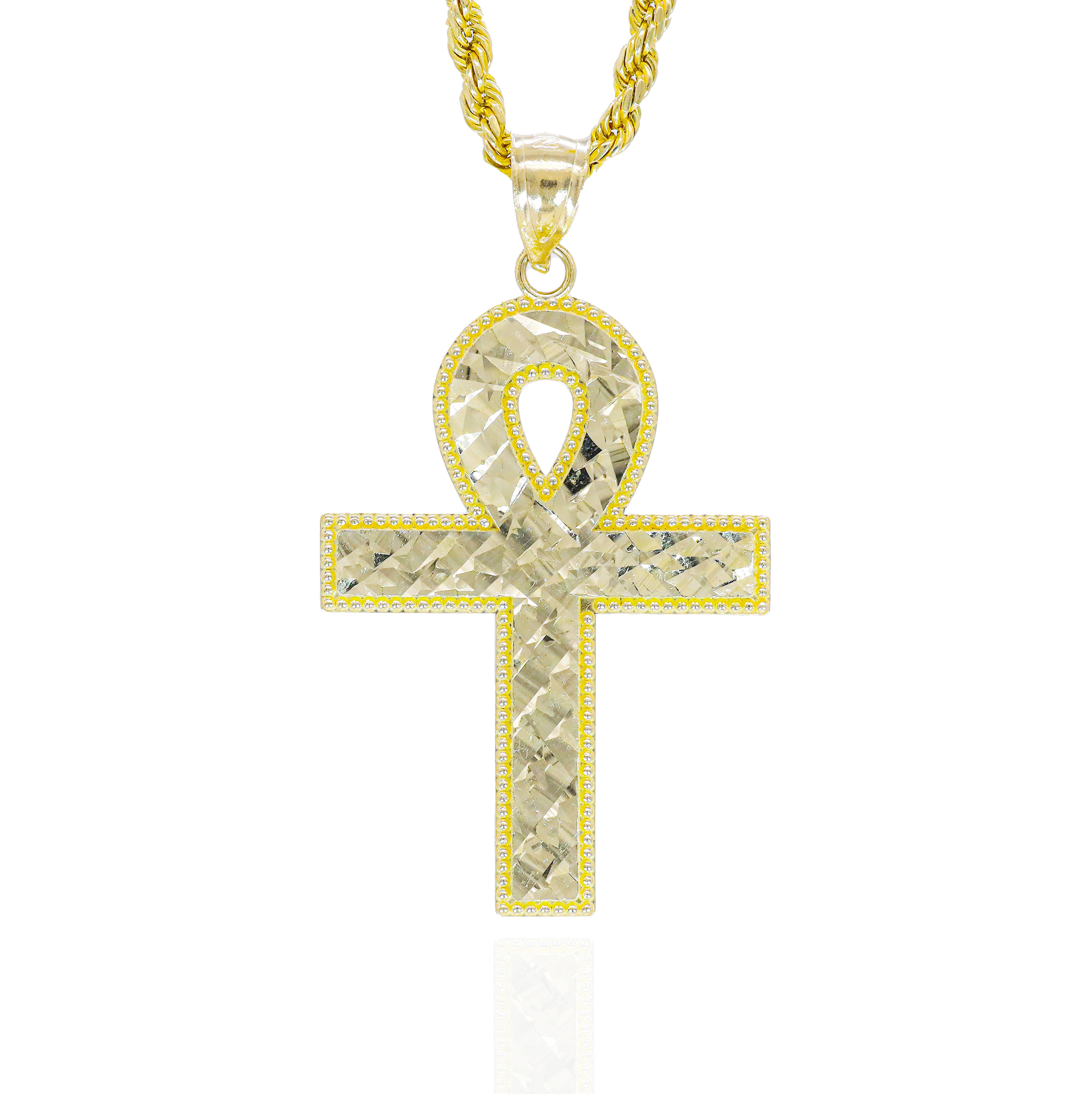 10KT Yellow Gold Textured Ankh Gold Pendant